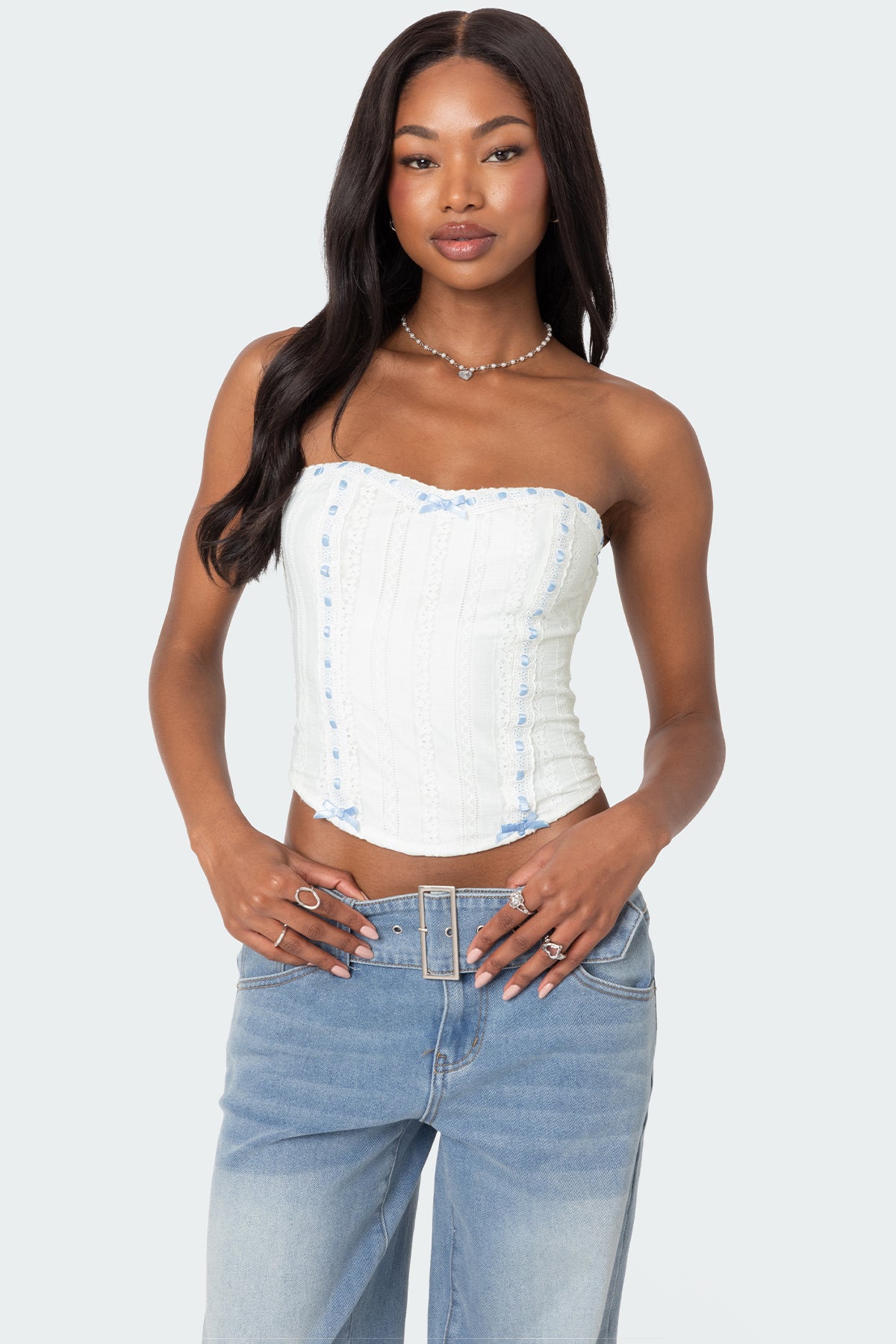 Mist Lacey Ribbon Corset-Milans Time
