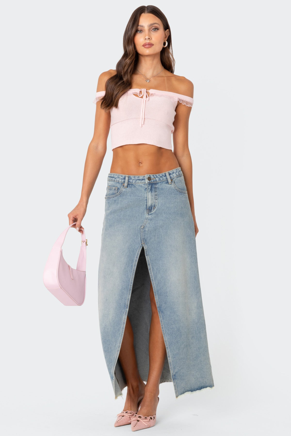 Off Shoulder Trimmed Knit Top-Milans Time