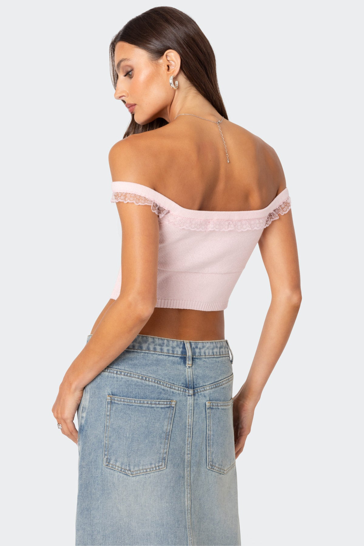 Off Shoulder Trimmed Knit Top-Milans Time