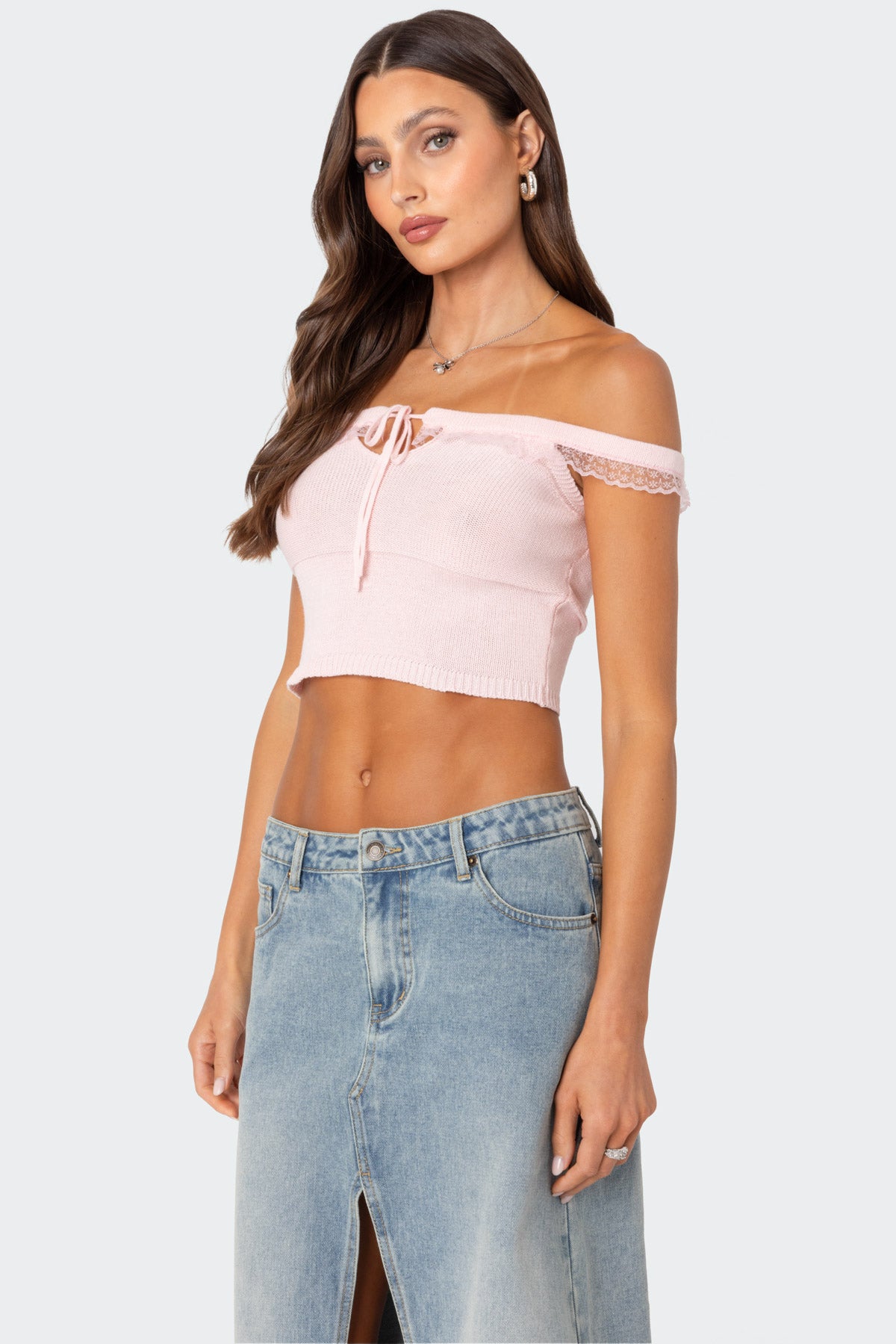 Off Shoulder Trimmed Knit Top-Milans Time