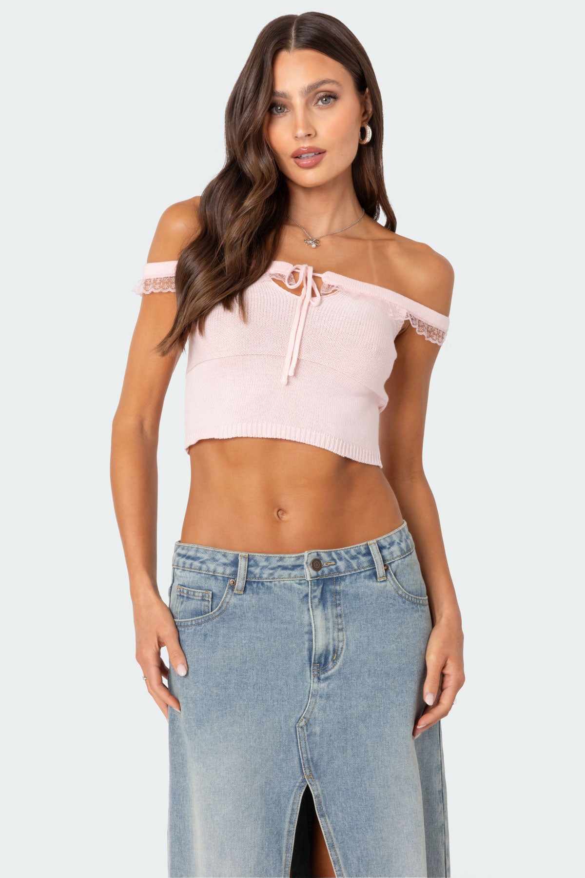Off Shoulder Trimmed Knit Top-Milans Time