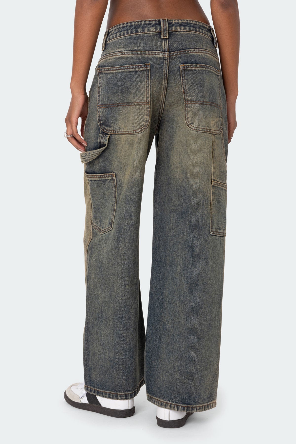 Contrast Panel Washed Mid Rise Baggy Jeans-Milans Time