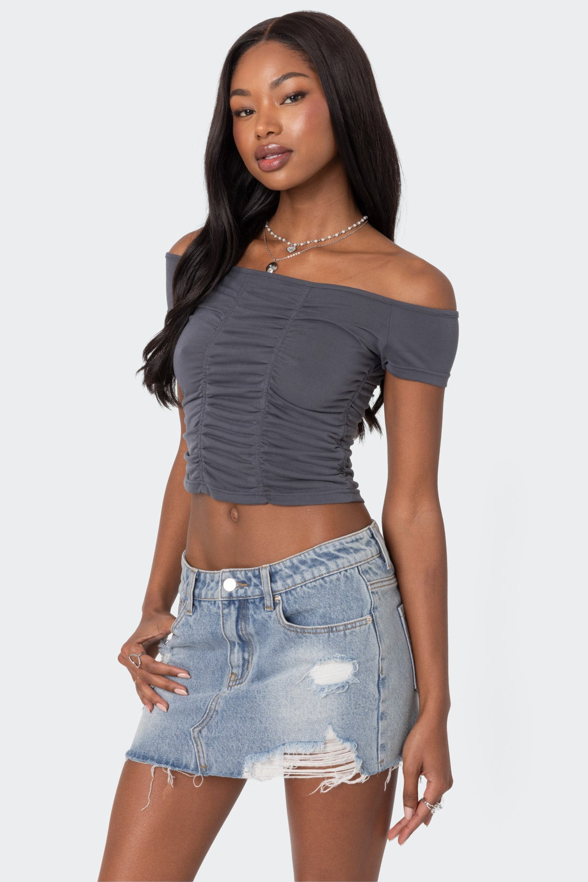 Triple Ruched Off Shoulder Top-Milans Time