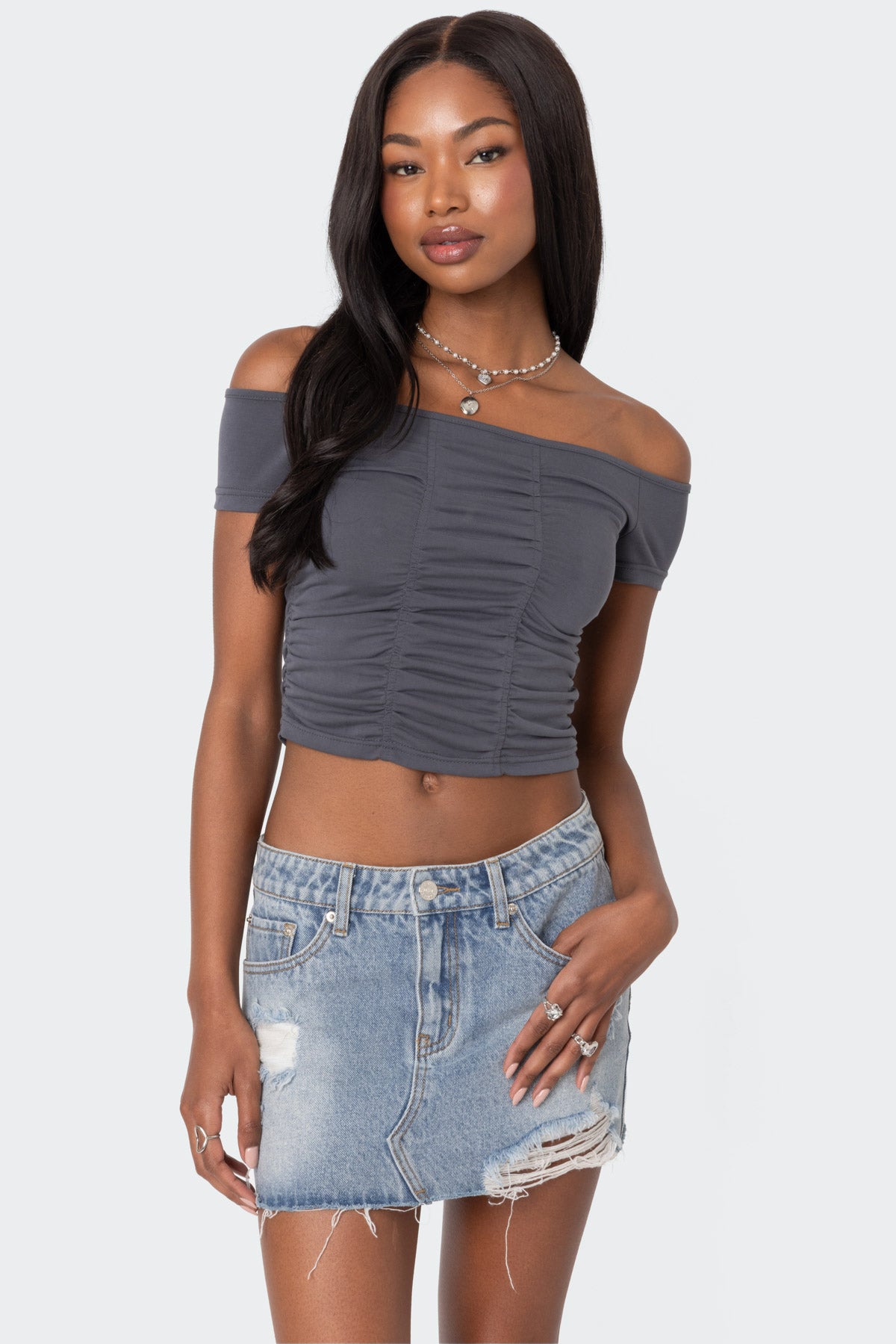 Triple Ruched Off Shoulder Top-Milans Time