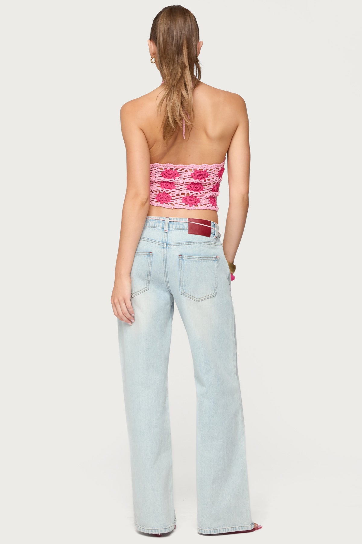 Contrast Floral Crochet Halter Top-Milans Time