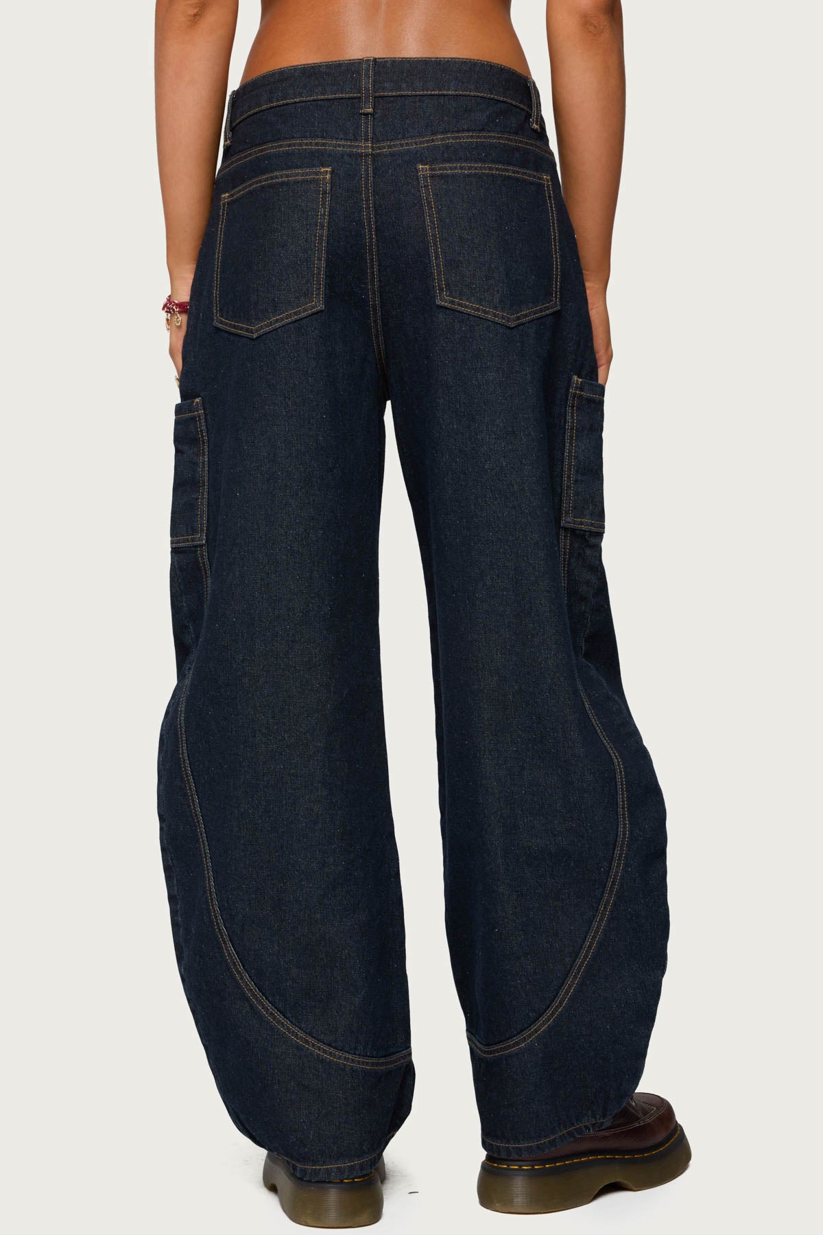 Aden Contrast Stitch Low Rise Barrel Jeans-Milans Time