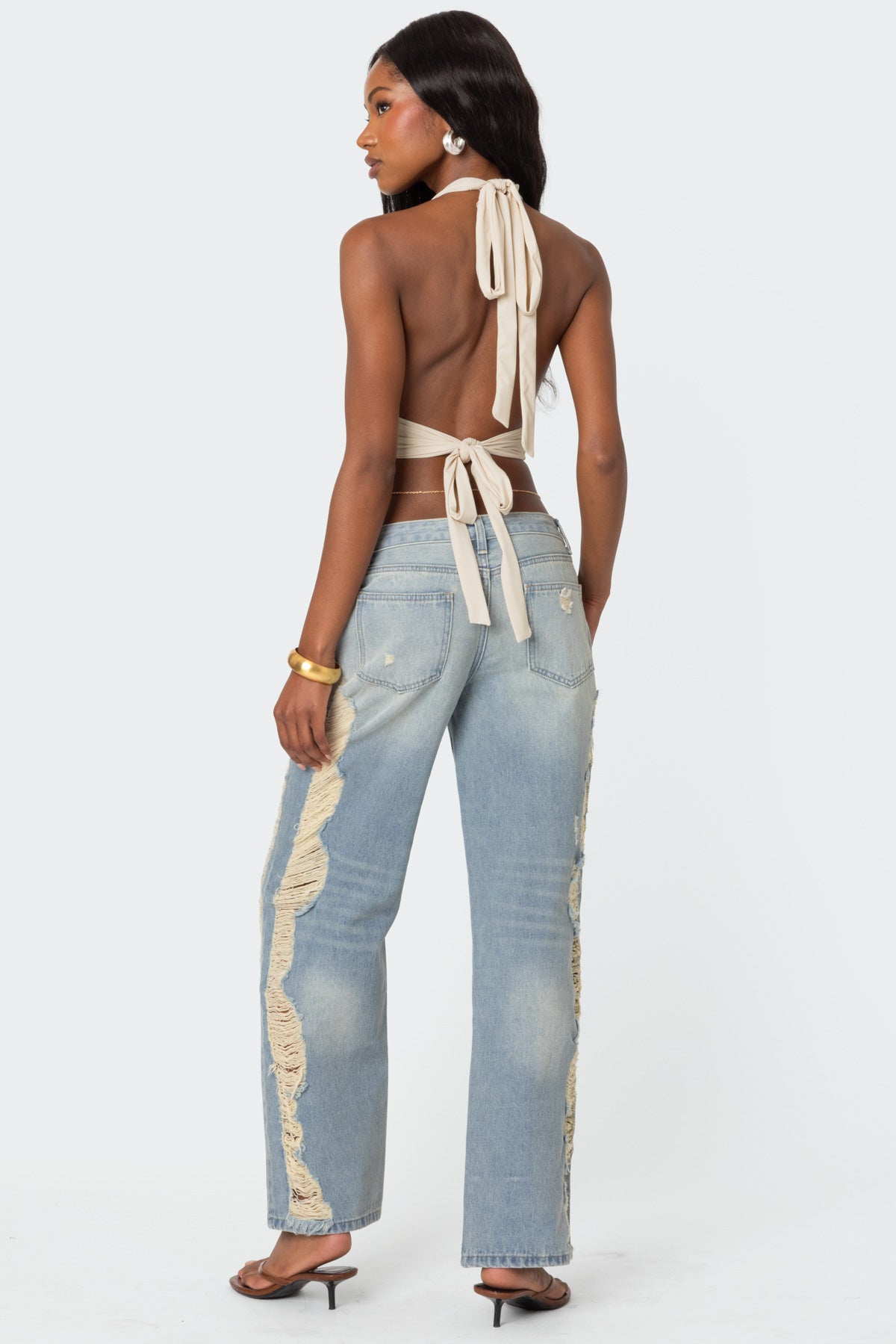 Distressed Washed Low Rise Baggy Jeans-Milans Time