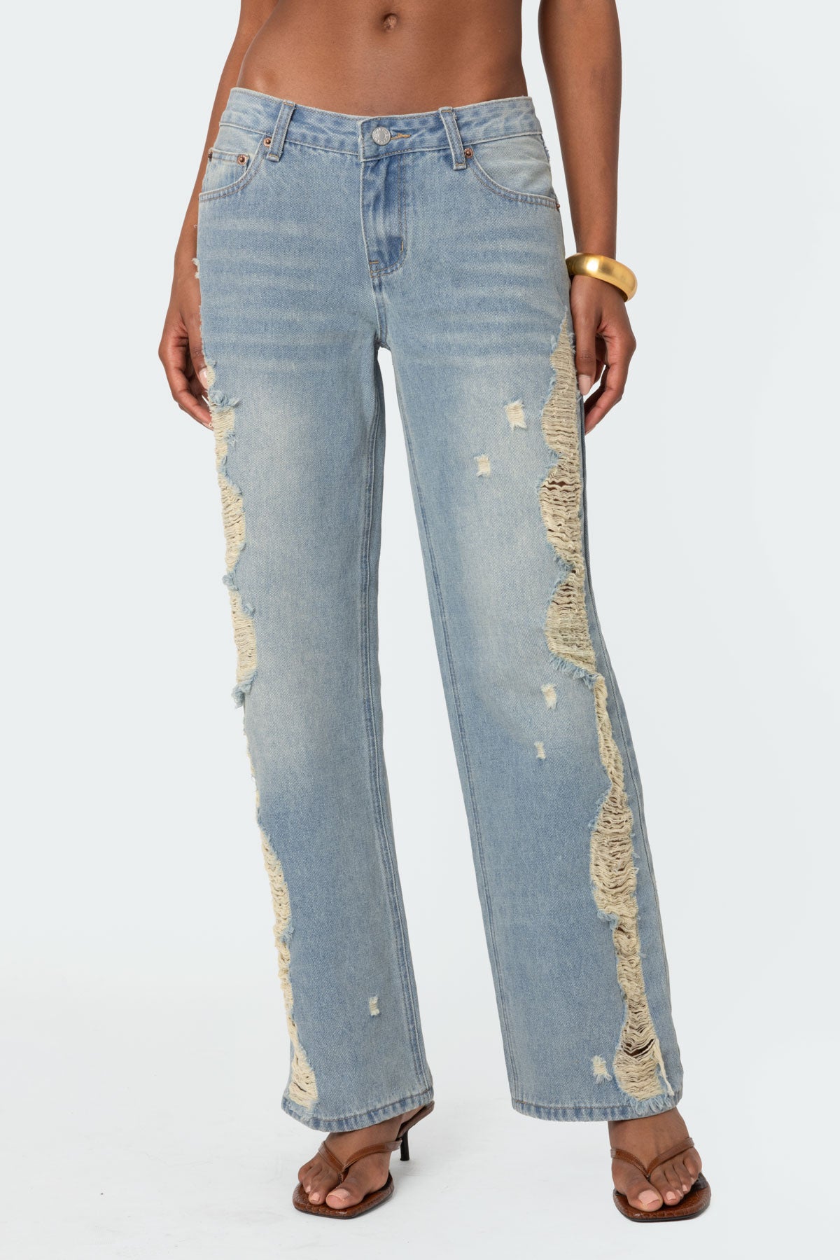 Distressed Washed Low Rise Baggy Jeans-Milans Time