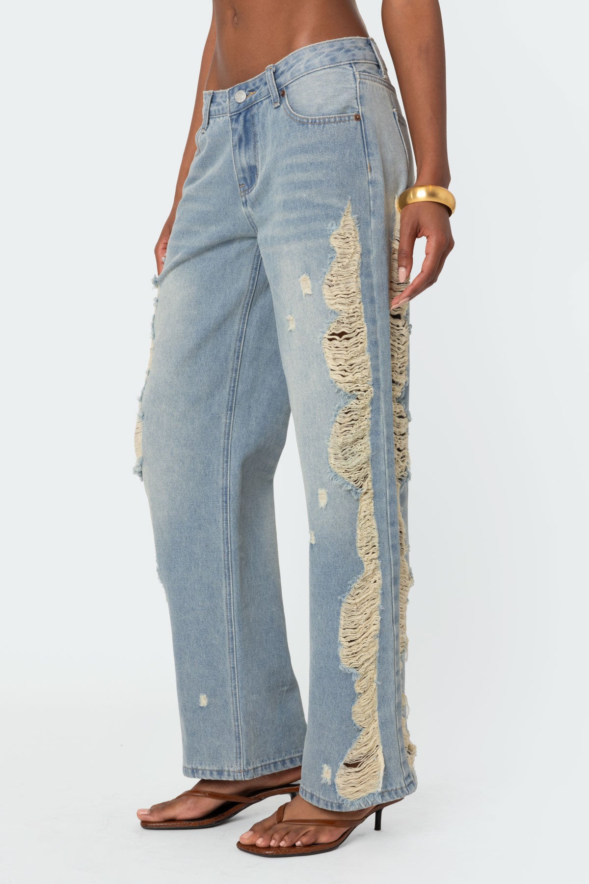 Distressed Washed Low Rise Baggy Jeans-Milans Time
