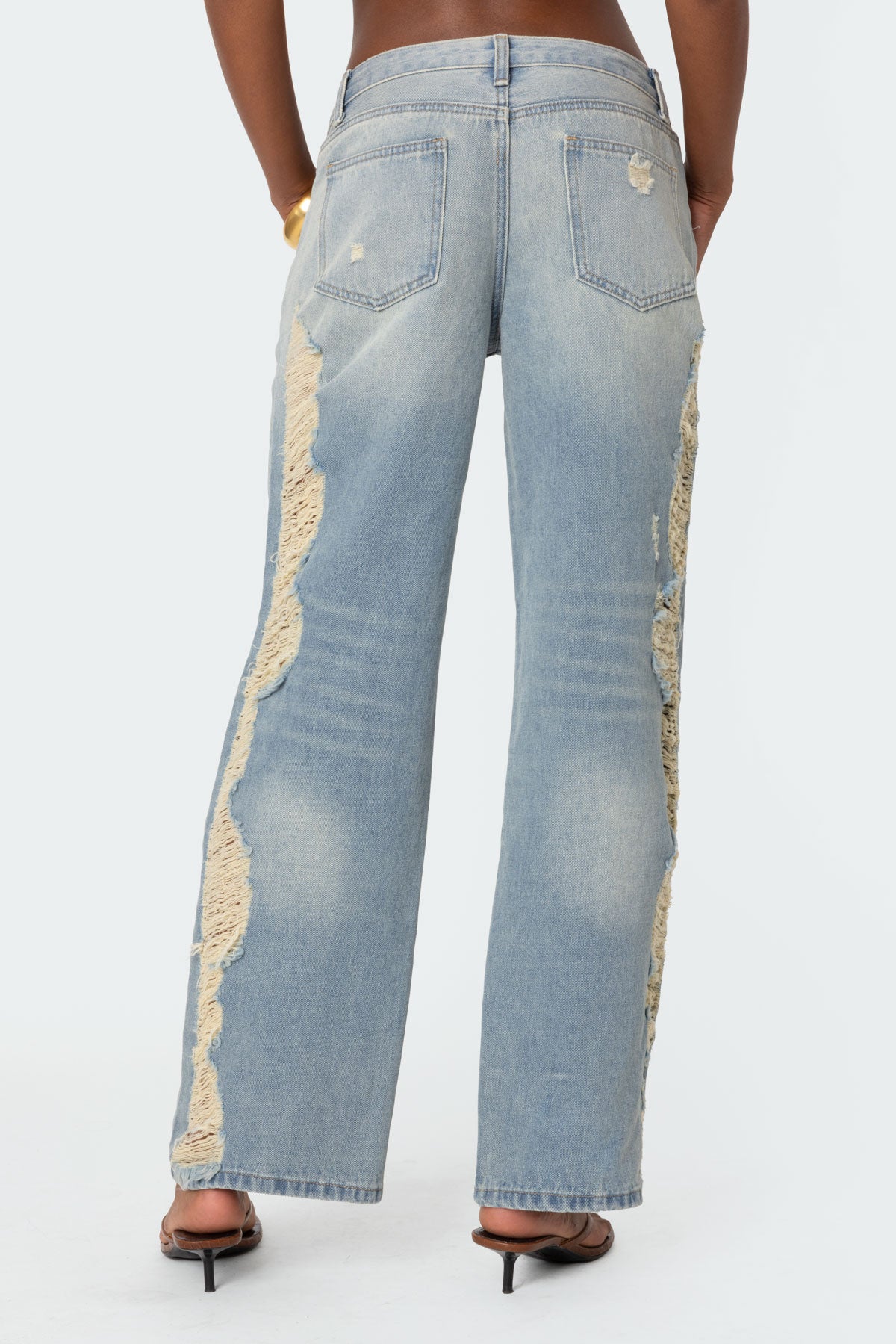Distressed Washed Low Rise Baggy Jeans-Milans Time