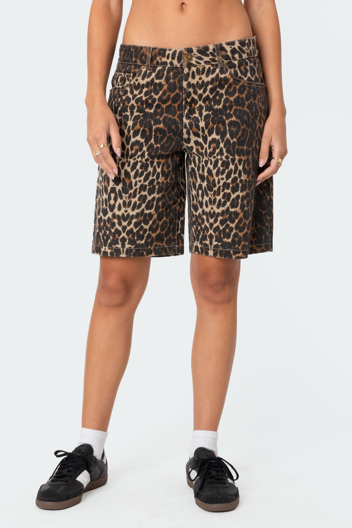 Leopard Low Rise Denim Bermuda Shorts-Milans Time