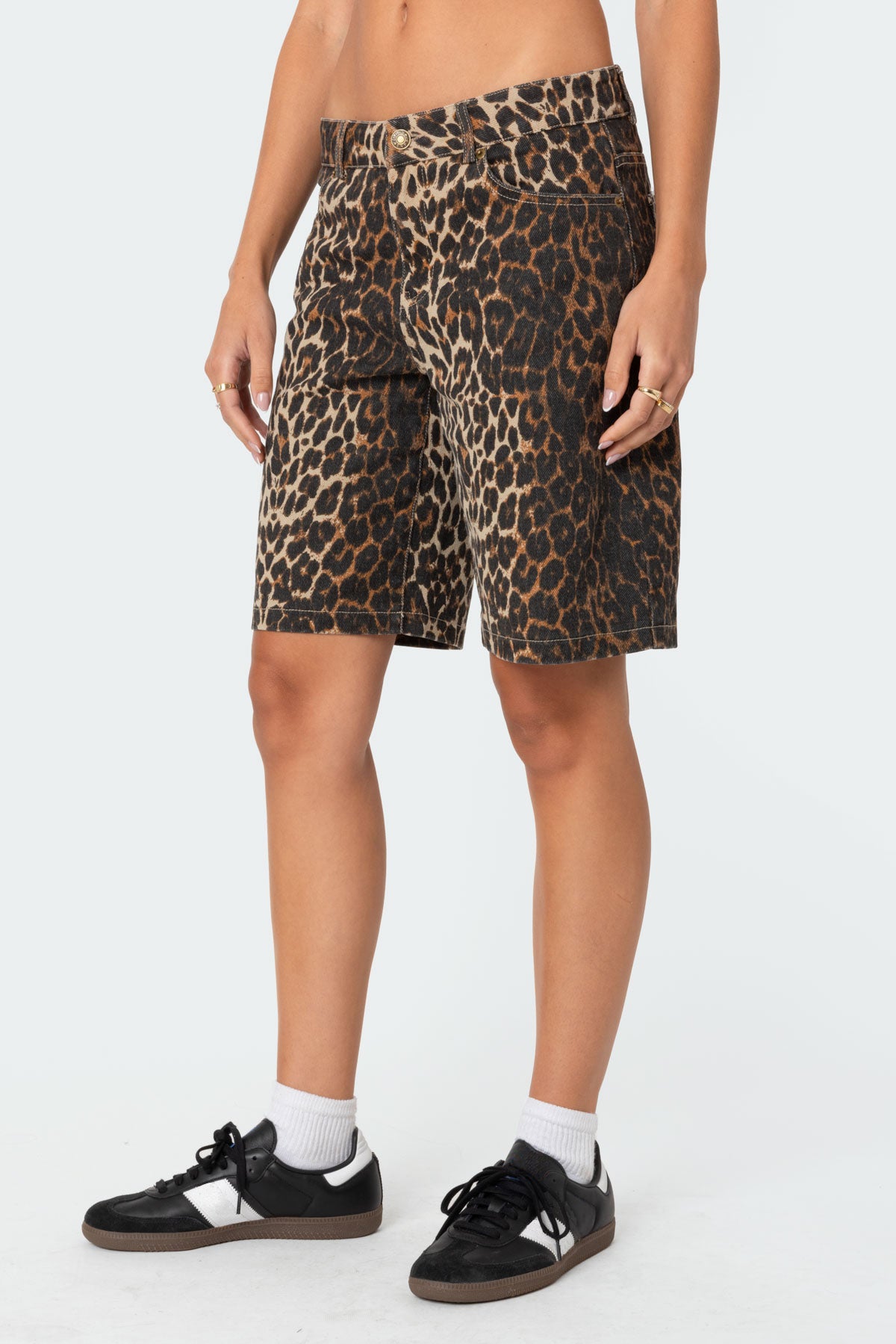 Leopard Low Rise Denim Bermuda Shorts-Milans Time