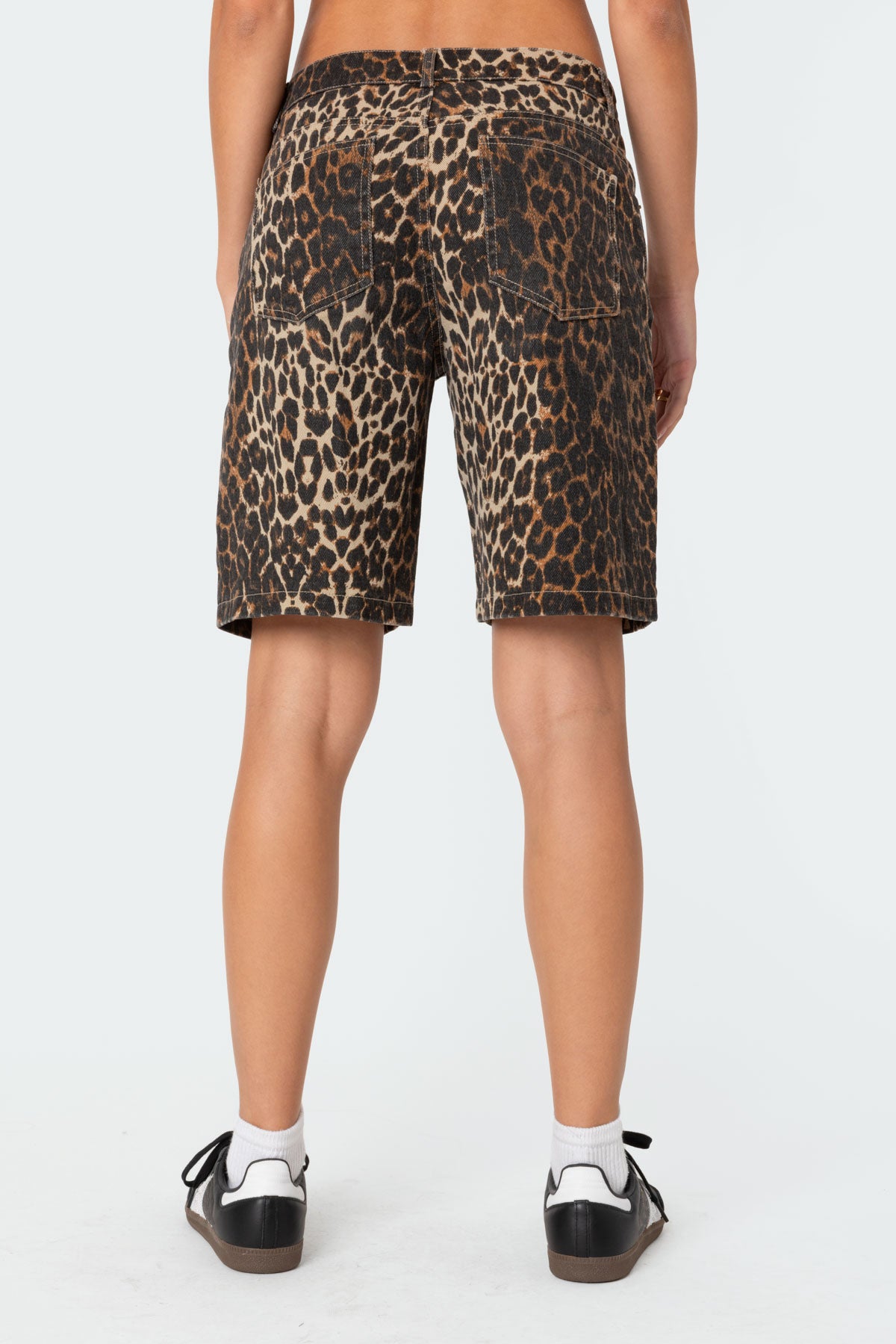 Leopard Low Rise Denim Bermuda Shorts-Milans Time