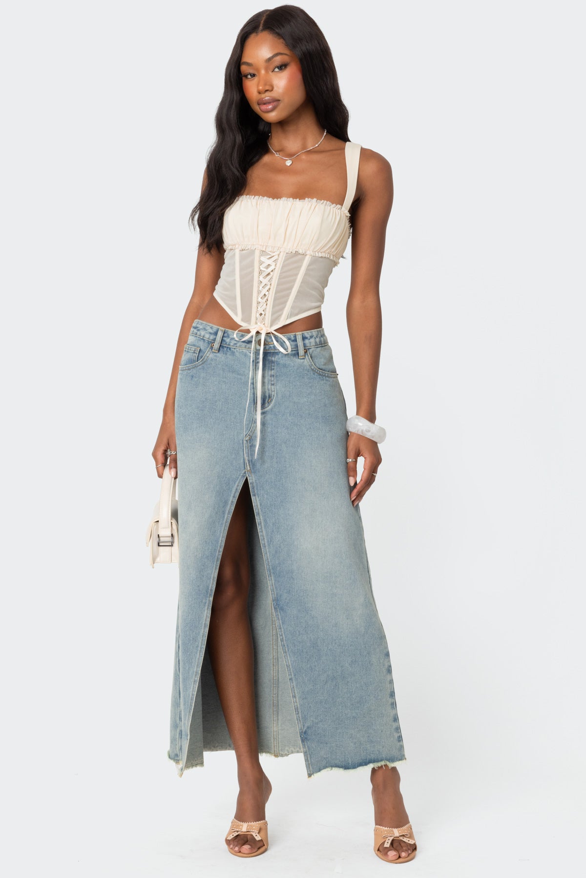 Dafne Gathered Sheer Mesh Corset-Milans Time