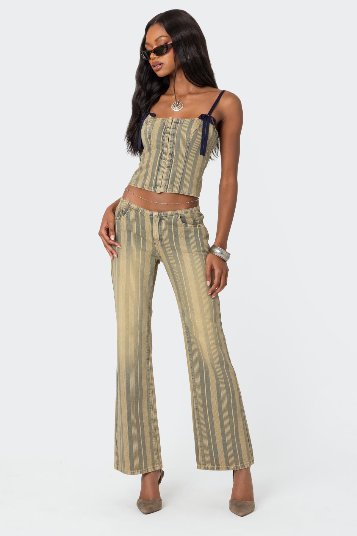 Eternity Pinstripe Low Rise Flared Jeans-Milans Time