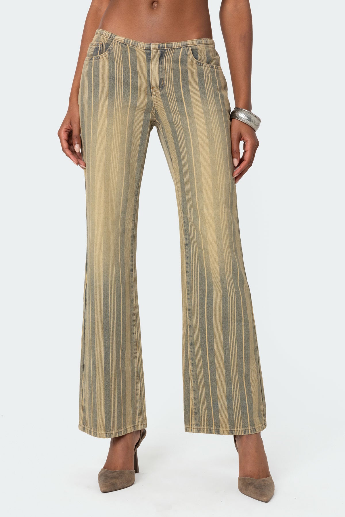 Eternity Pinstripe Low Rise Flared Jeans-Milans Time
