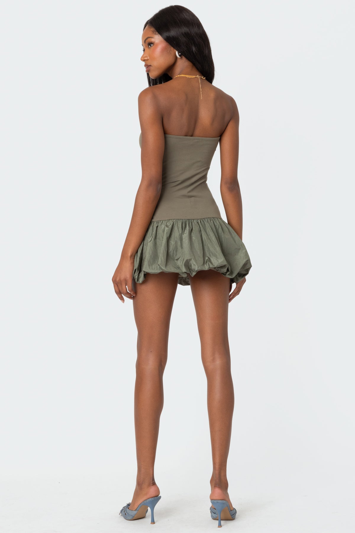 Bubble Skirt Ribbed Mini Dress-Milans Time