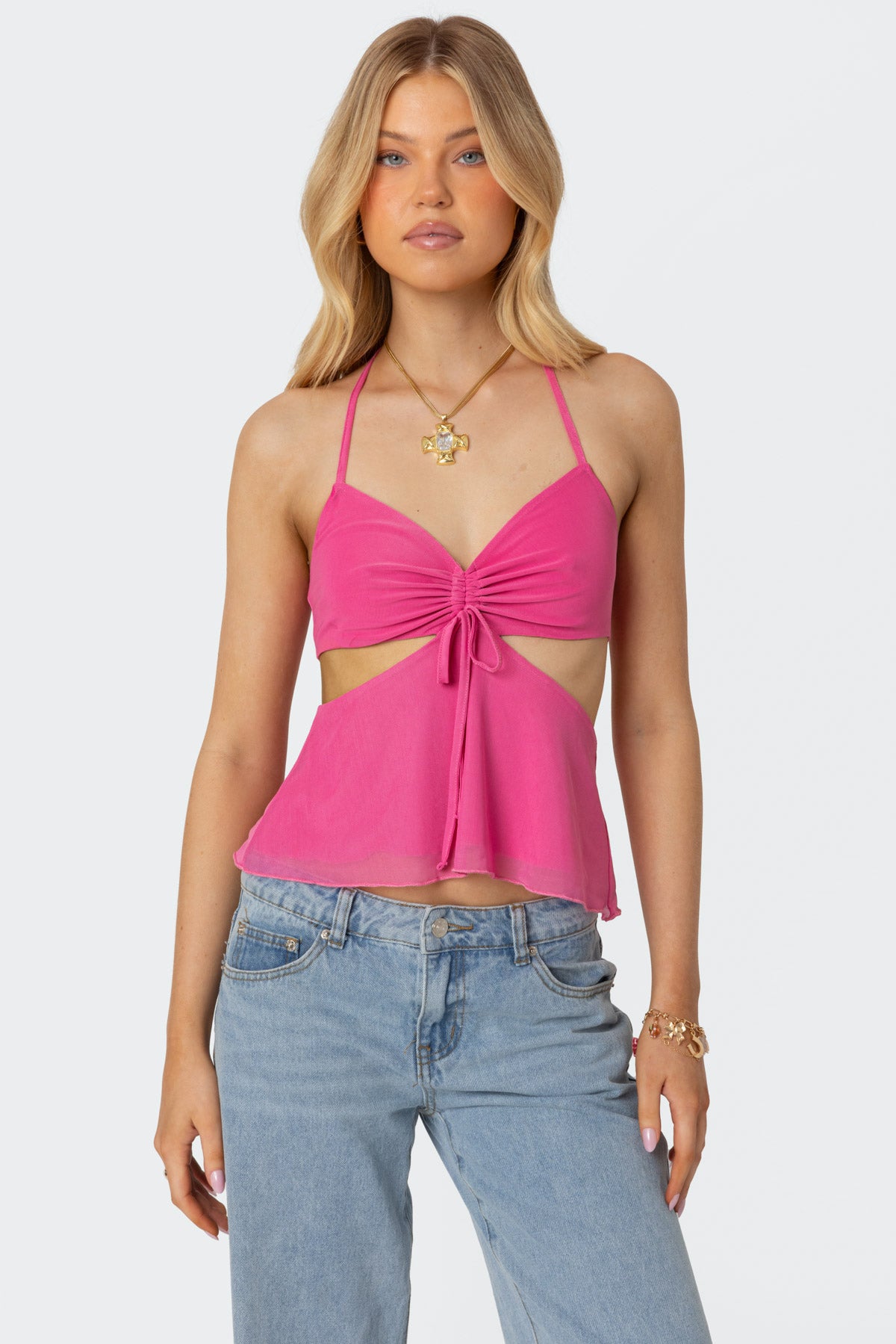 Duo Cutout Mesh Halter Top-Milans Time