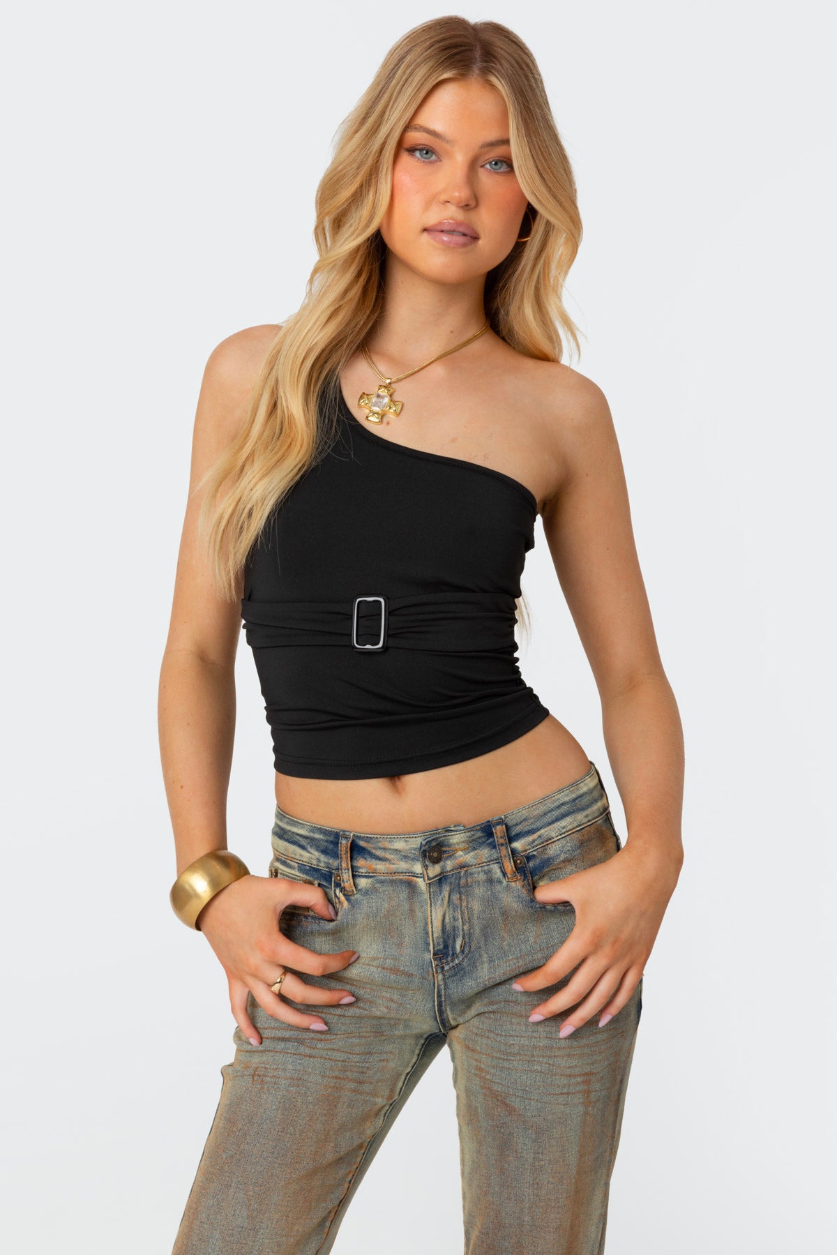 Belted One Shoulder Top-Milans Time