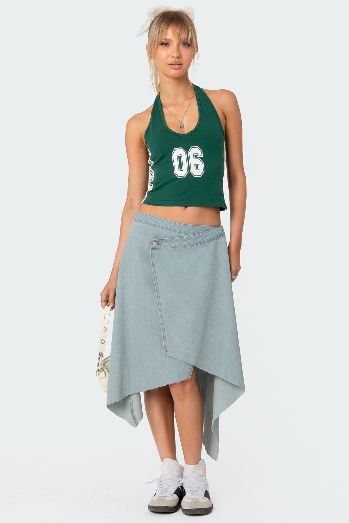 Asymmetric Wrapped Denim Midi Skirt-Milans Time