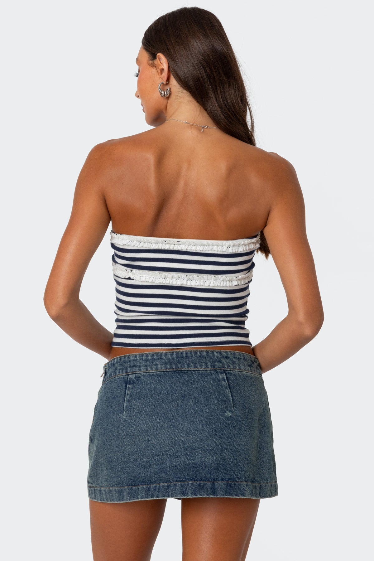 Striped Eyelet Trim Tube Top-Milans Time
