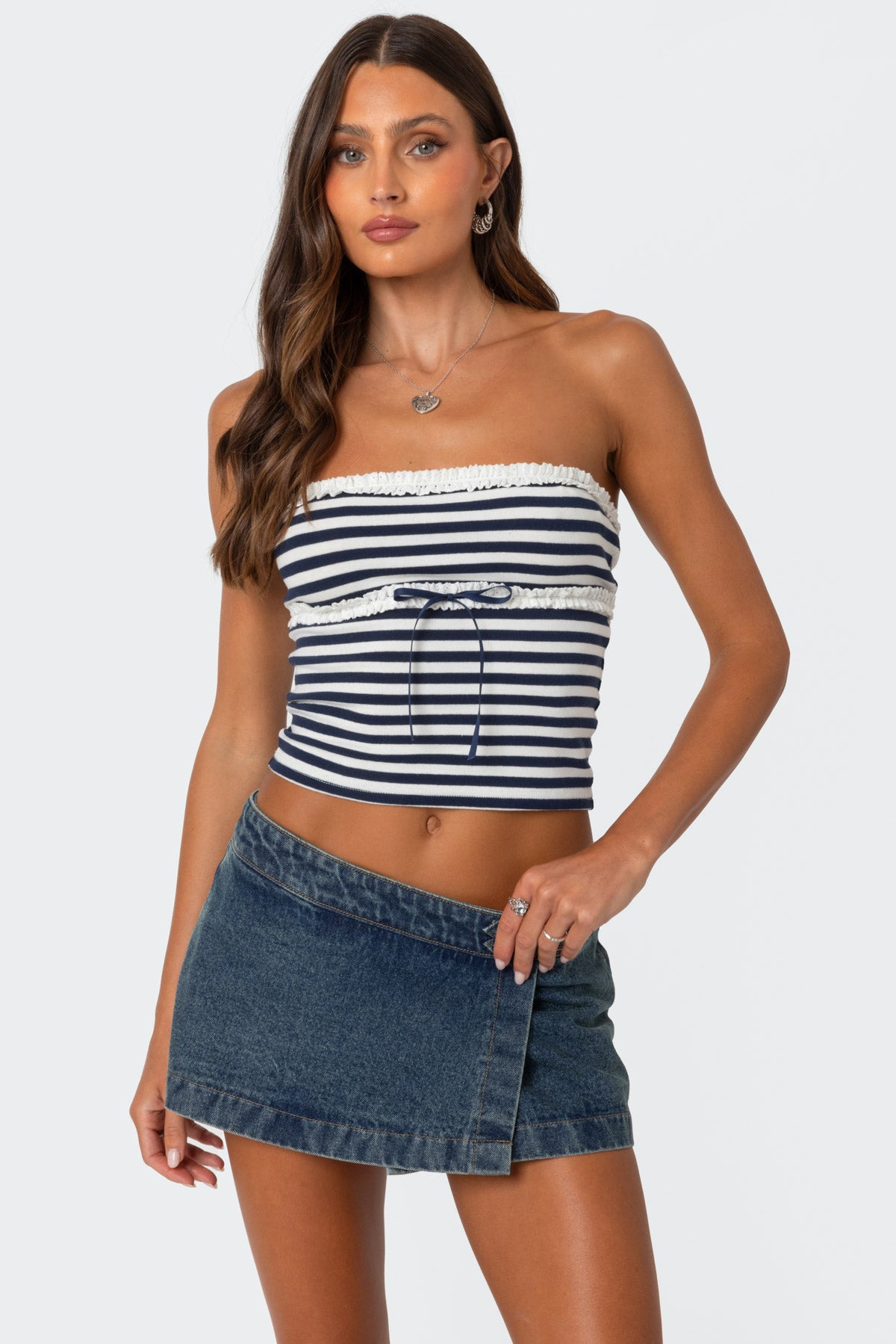 Striped Eyelet Trim Tube Top-Milans Time