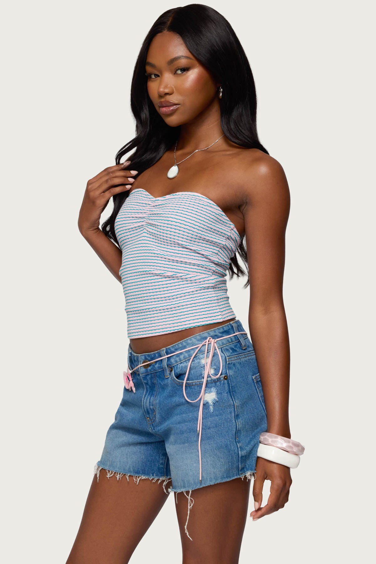 Veranda Textured Striped Tube Top-Milans Time