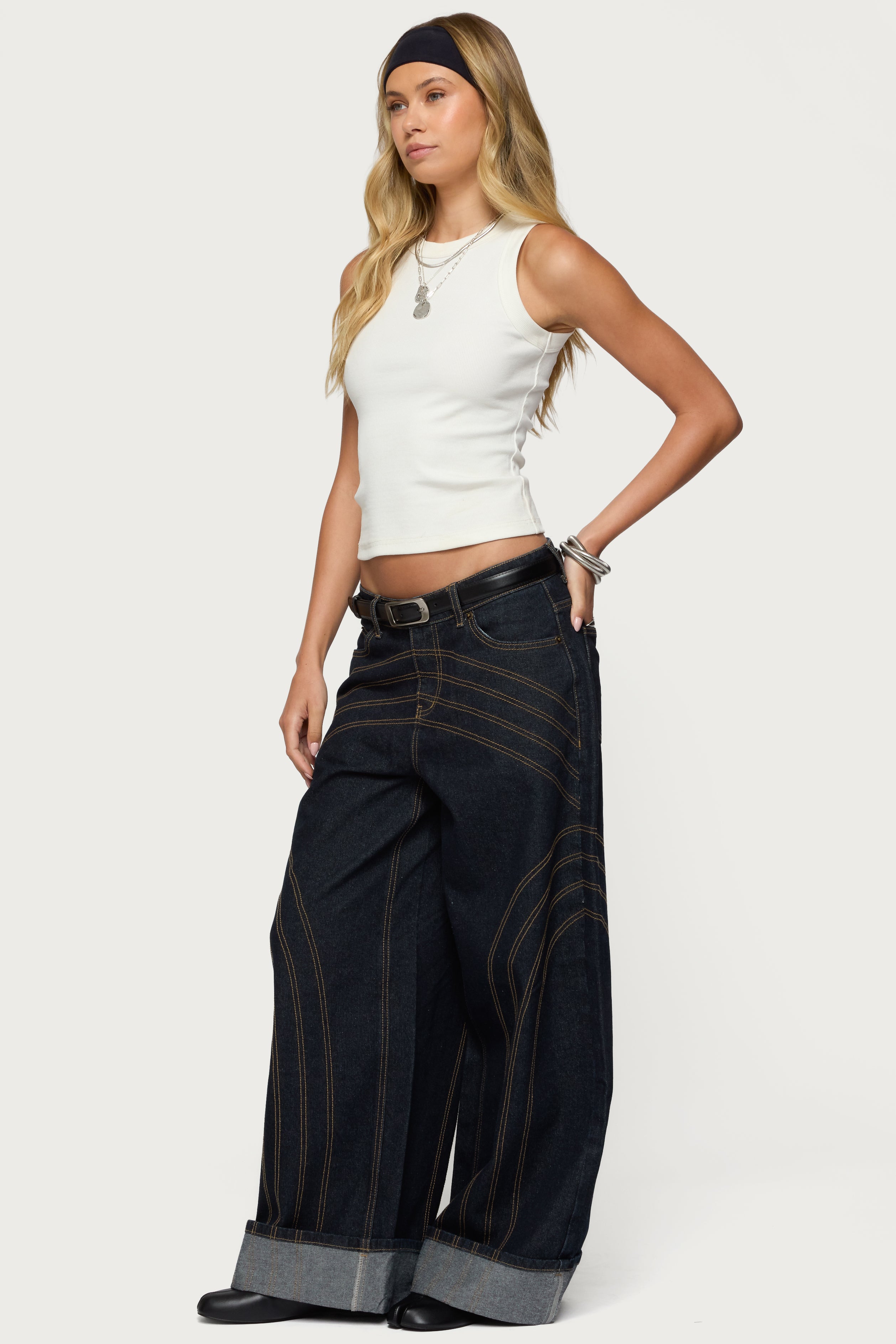 Cuffed Low Rise Baggy Jeans-Milans Time