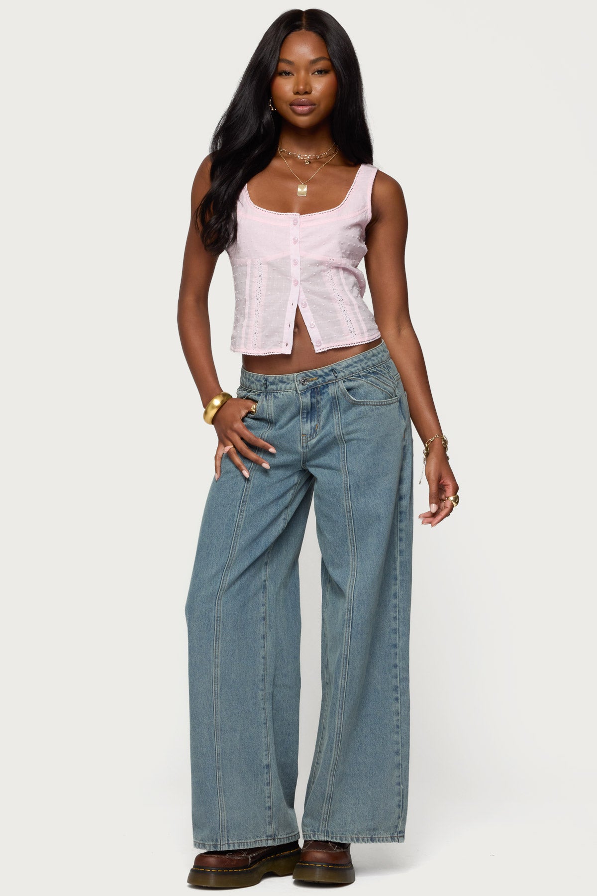 Embroidered Cotton Button Up Top-Milans Time