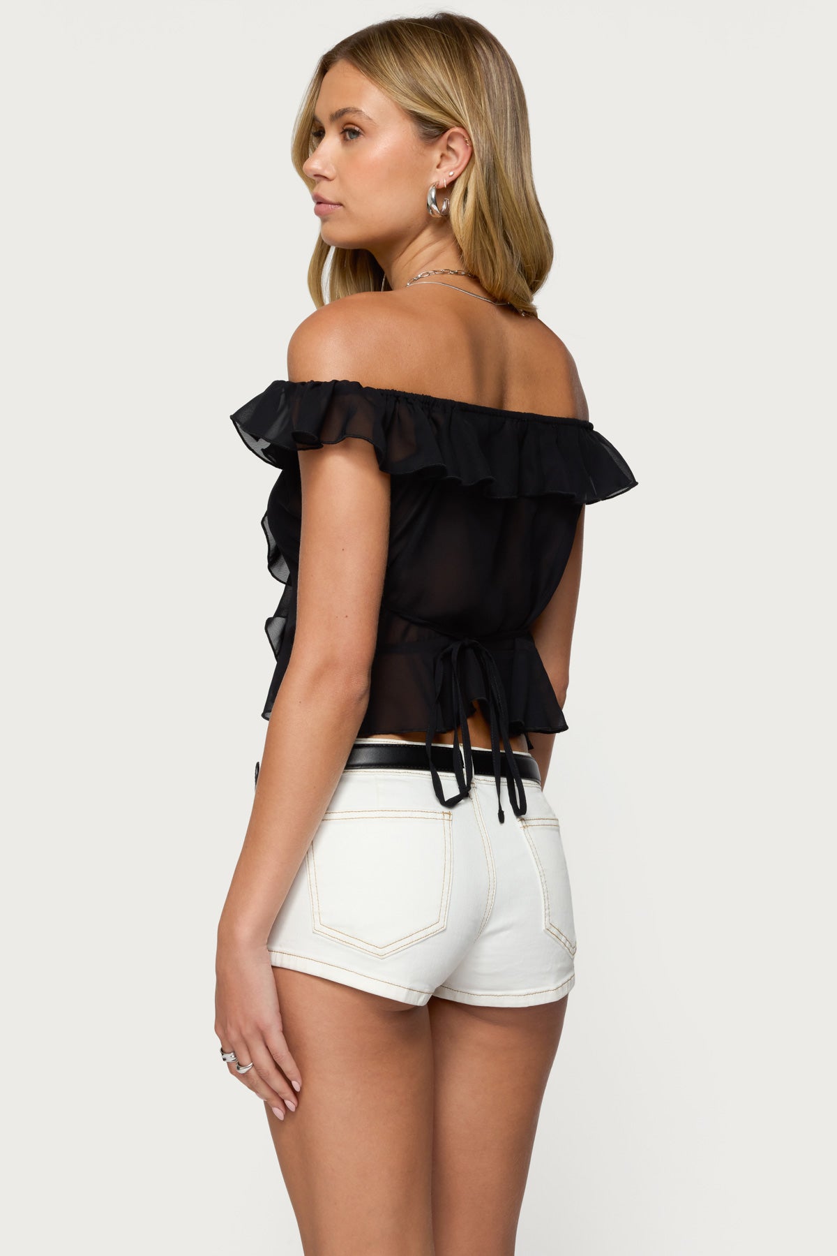 Sheer Chiffon Ruffled Off Shoulder Top-Milans Time