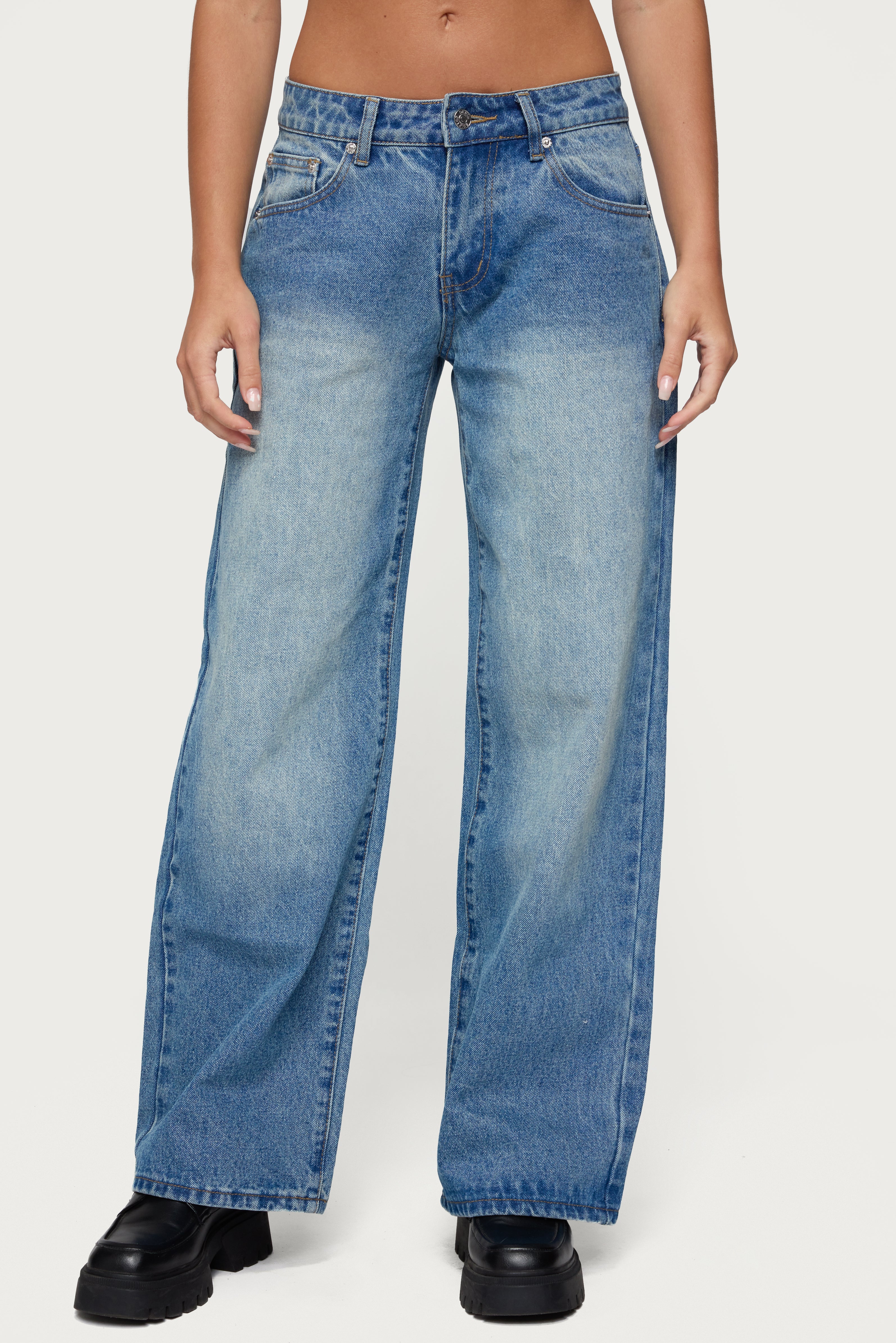 Magda Acid Wash Low Rise Baggy Jeans-Milans Time
