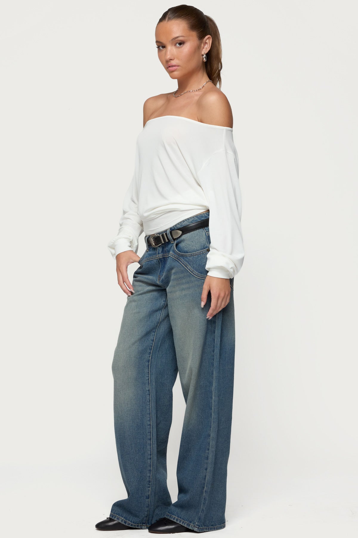 Nannie Off Shoulder Oversized Top-Milans Time