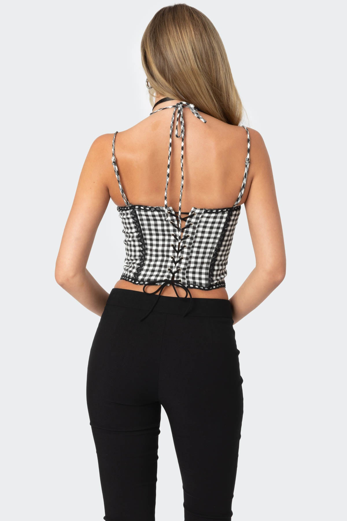 Gingham Lace Trim Corset-Milans Time