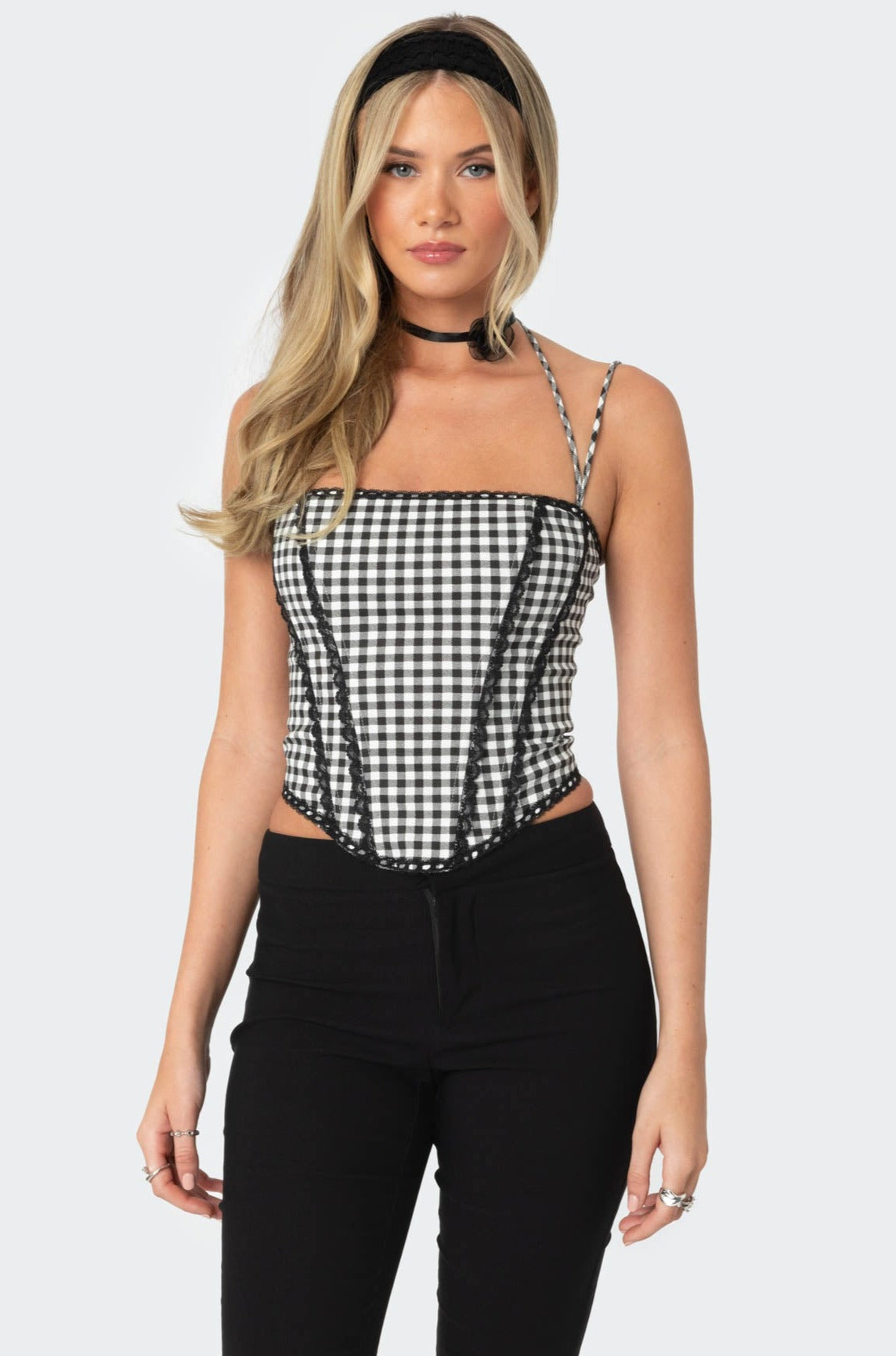Gingham Lace Trim Corset-Milans Time