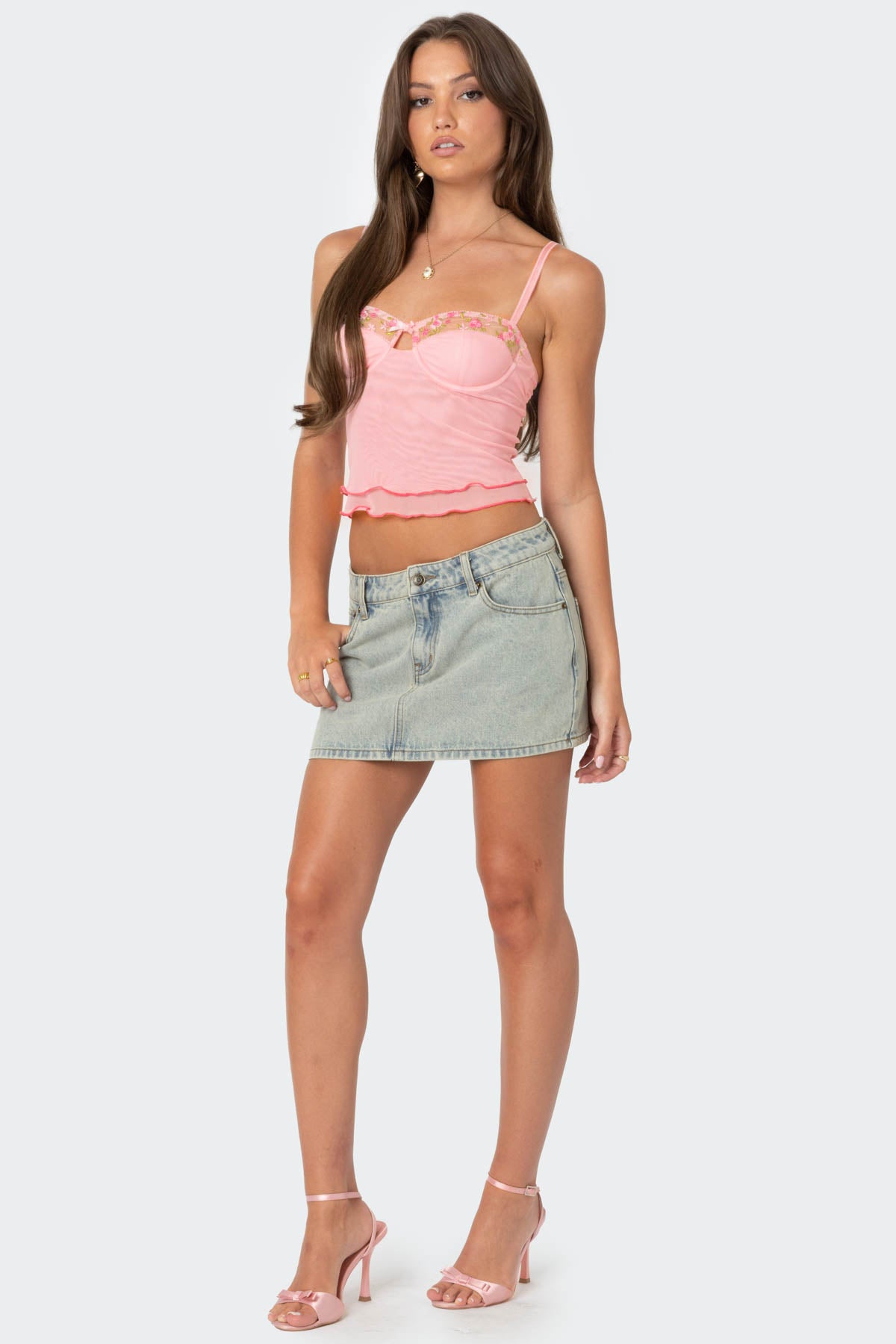 Embroidered Mesh Bra Top-Milans Time