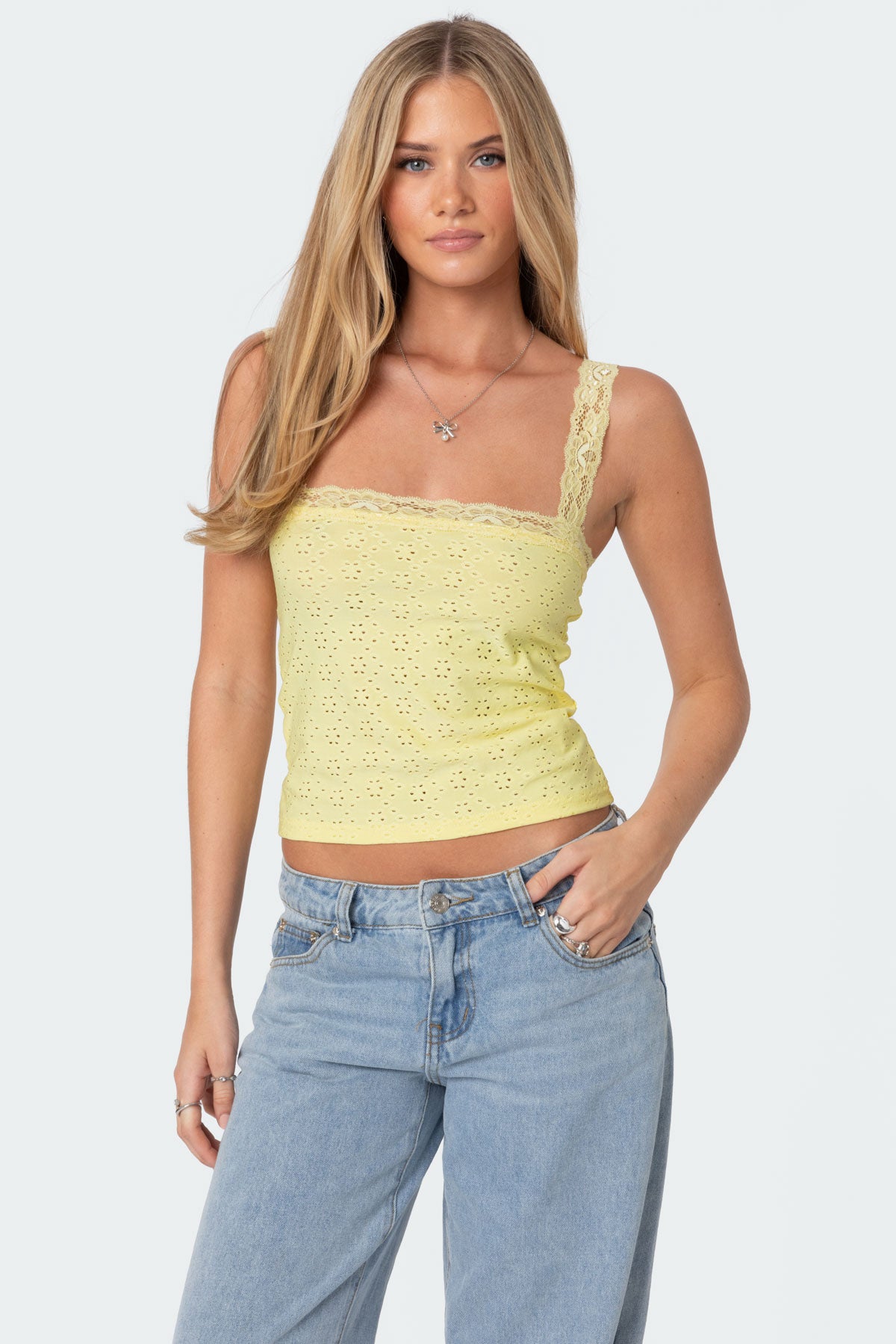 Virginia Lace Trim Eyelet Tank Top-Milans Time
