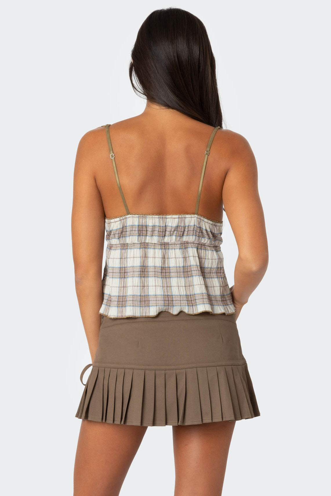 Plaid Lace Trim Tank Top-Milans Time