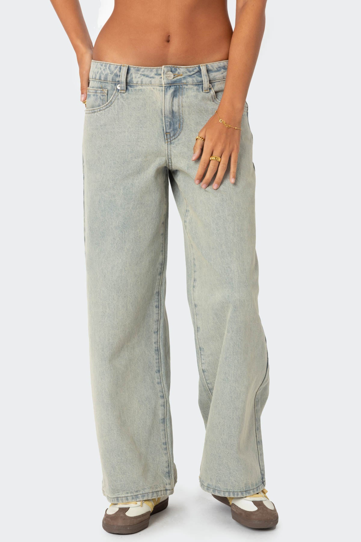 Petite Magda Acid Wash Low Rise Baggy Jeans-Milans Time