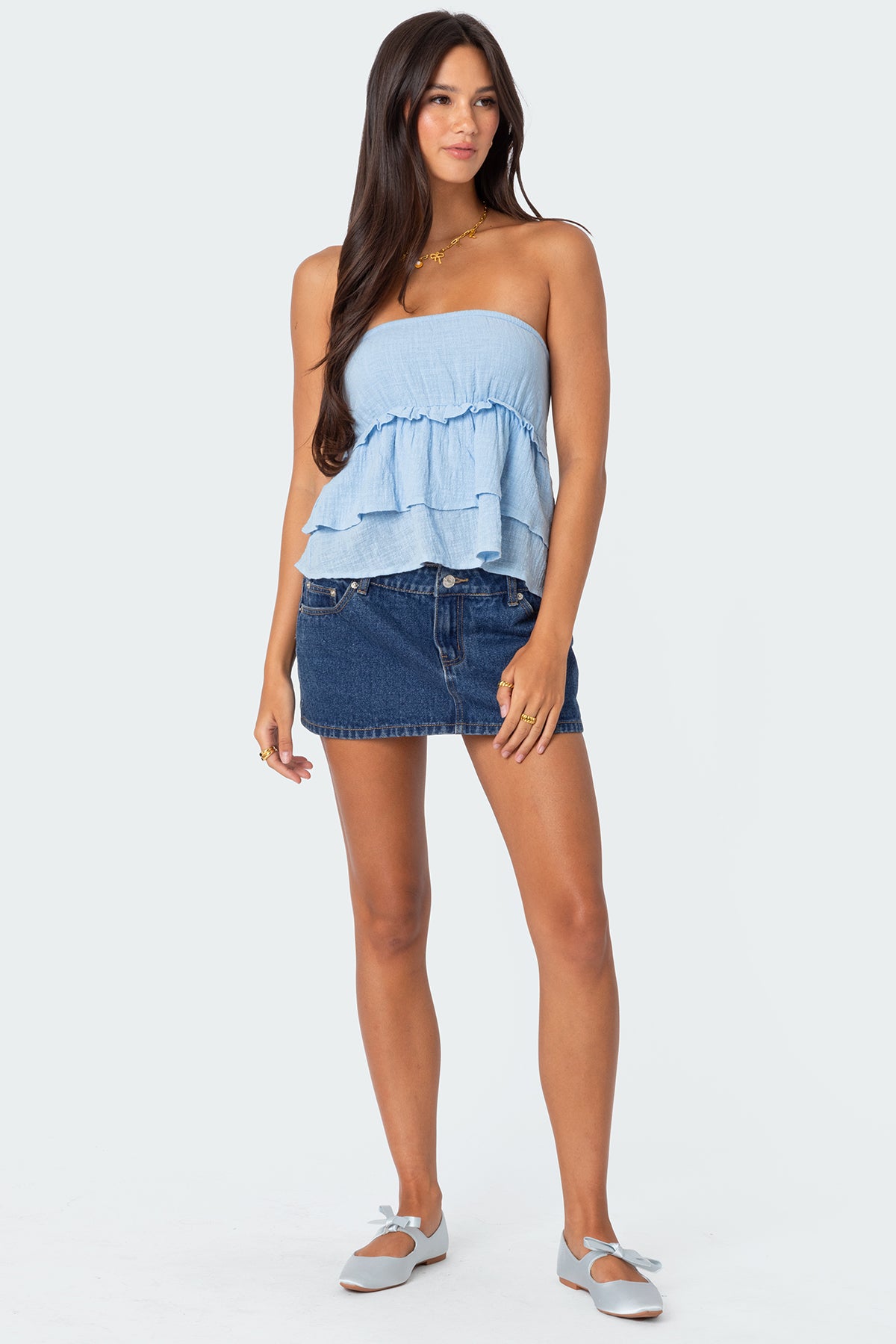 Linen Look Strapless Peplum Top-Milans Time