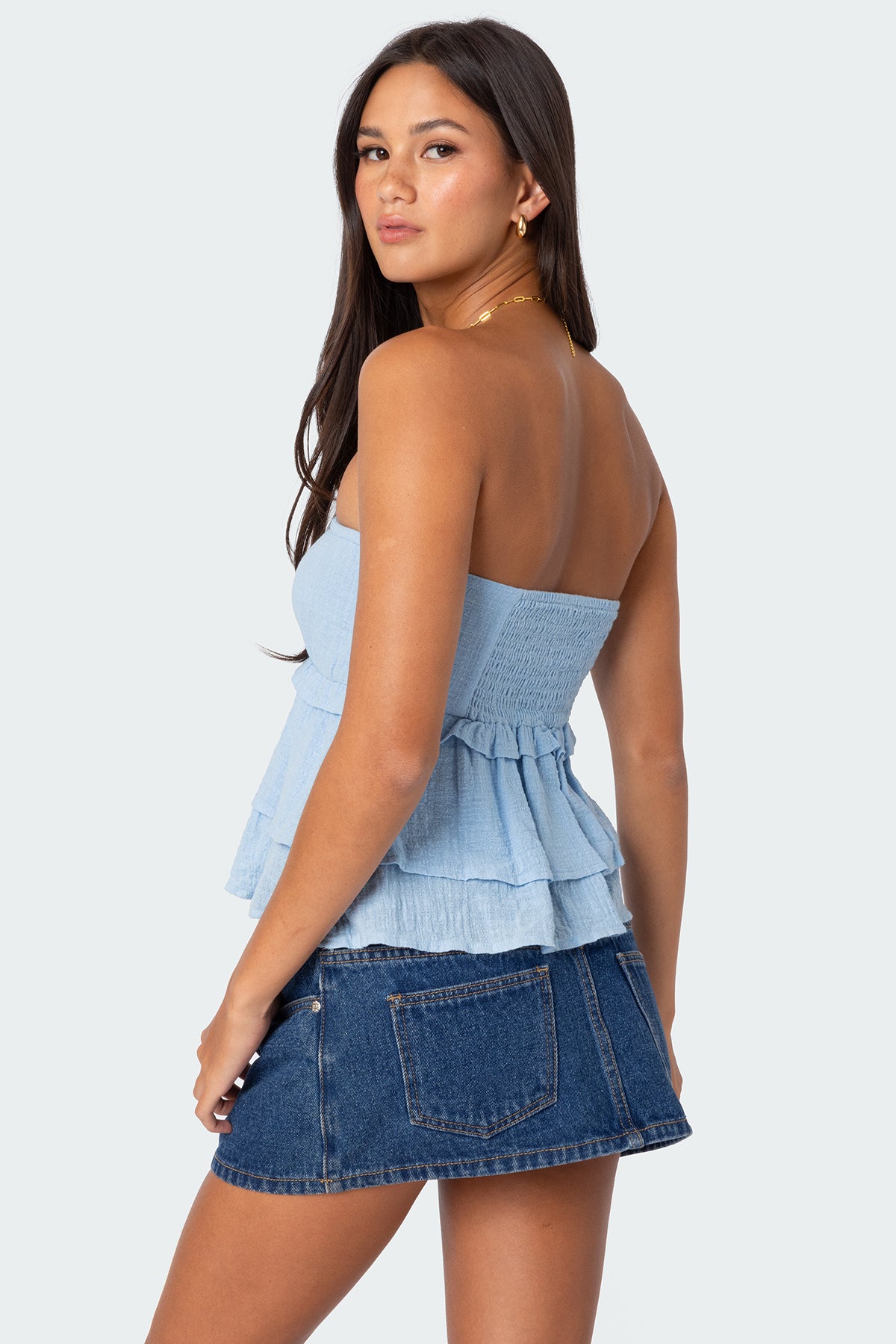 Linen Look Strapless Peplum Top-Milans Time