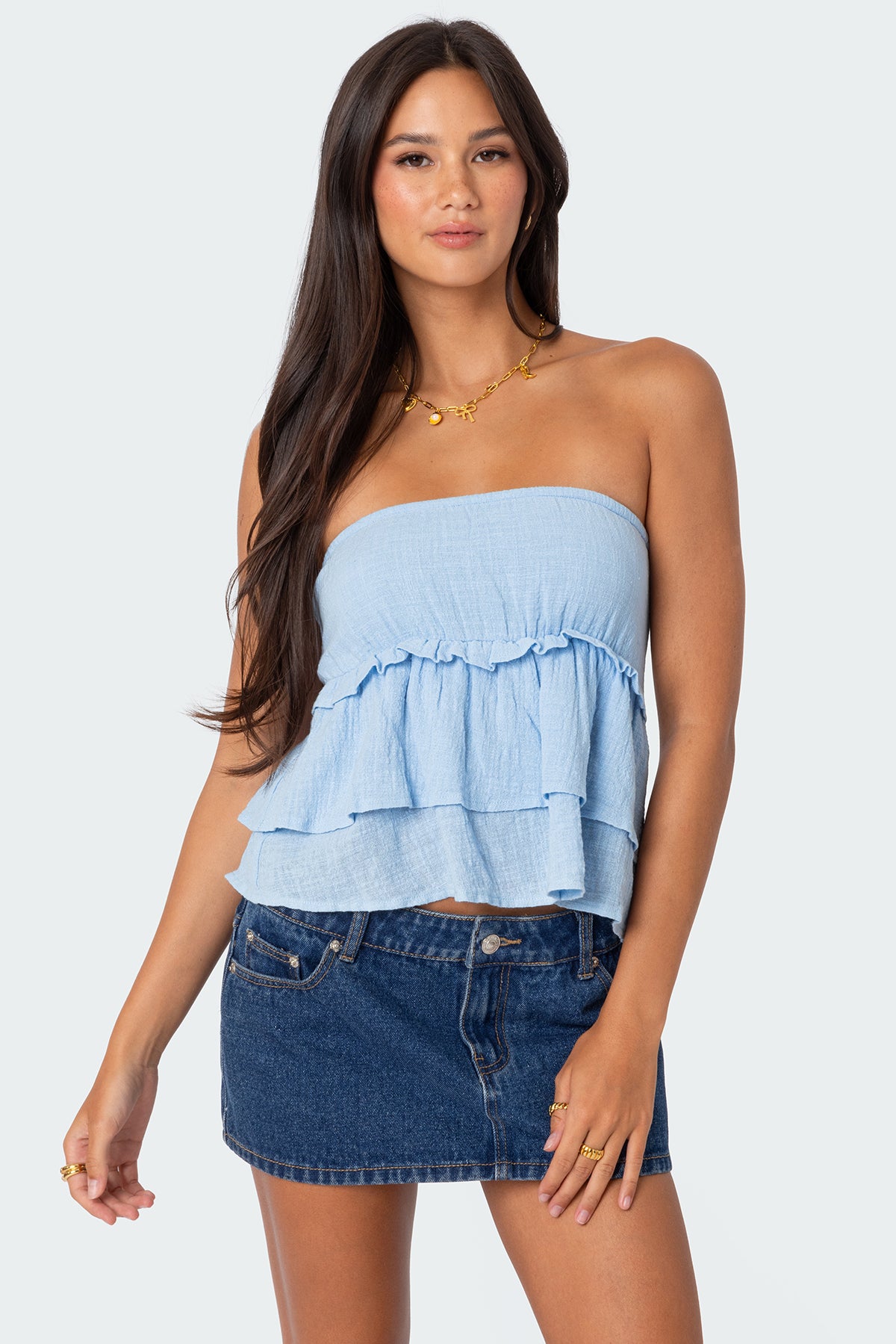 Linen Look Strapless Peplum Top-Milans Time