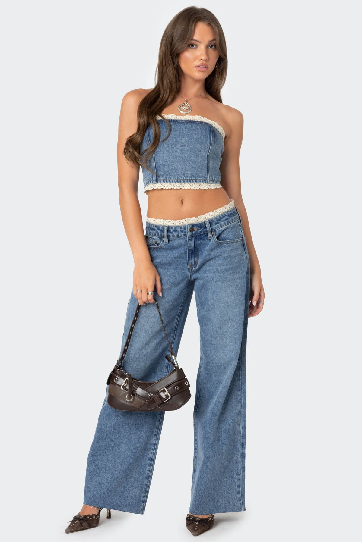 Karlie Lace Trim Denim Tube Top-Milans Time