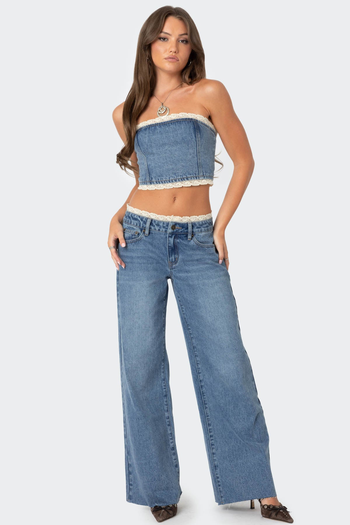Karlie Lace Trim Denim Tube Top-Milans Time