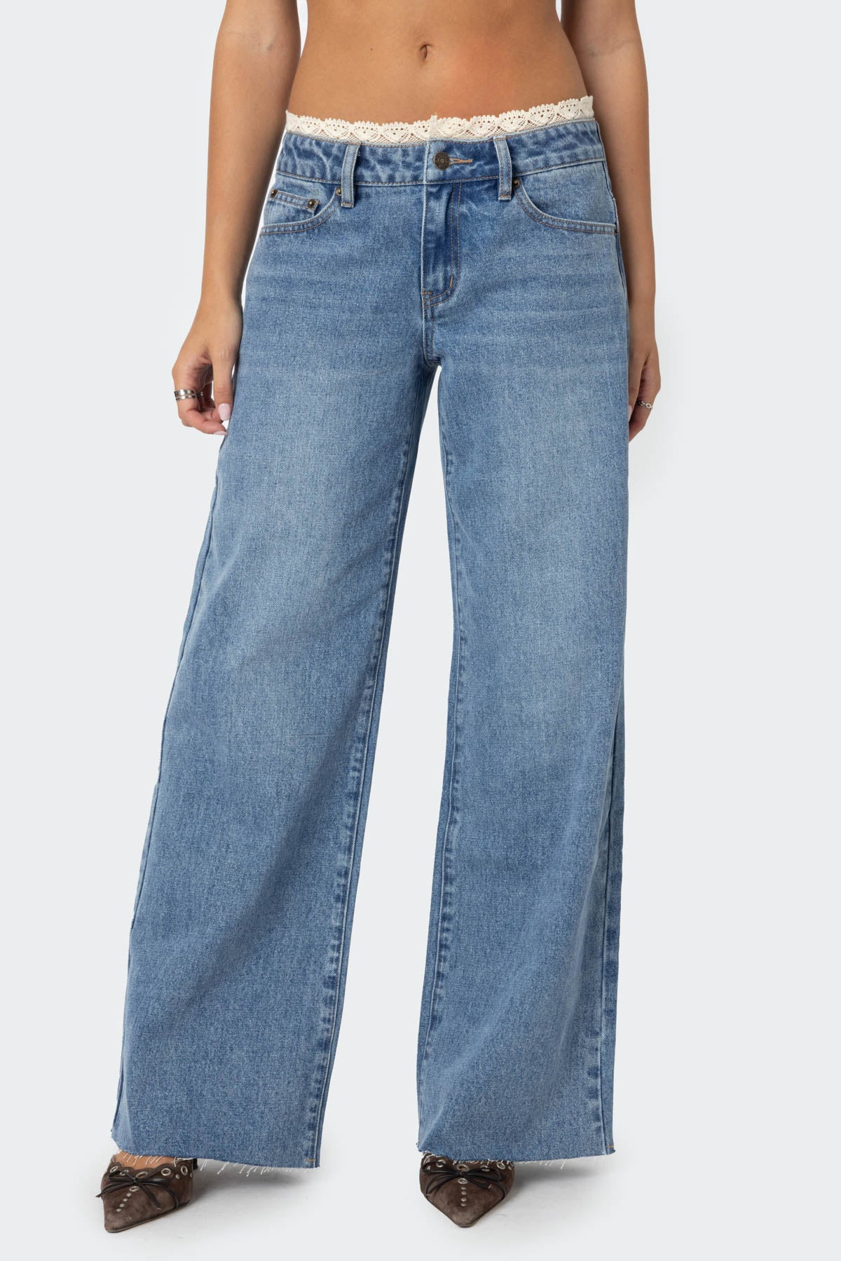 Karlie Peekaboo Lace Low Rise Baggy Jeans-Milans Time