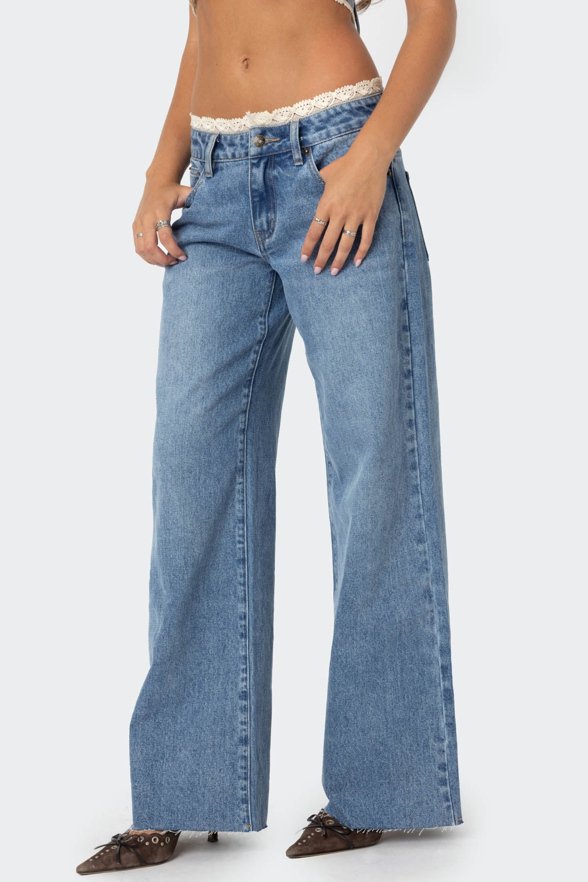 Karlie Peekaboo Lace Low Rise Baggy Jeans-Milans Time
