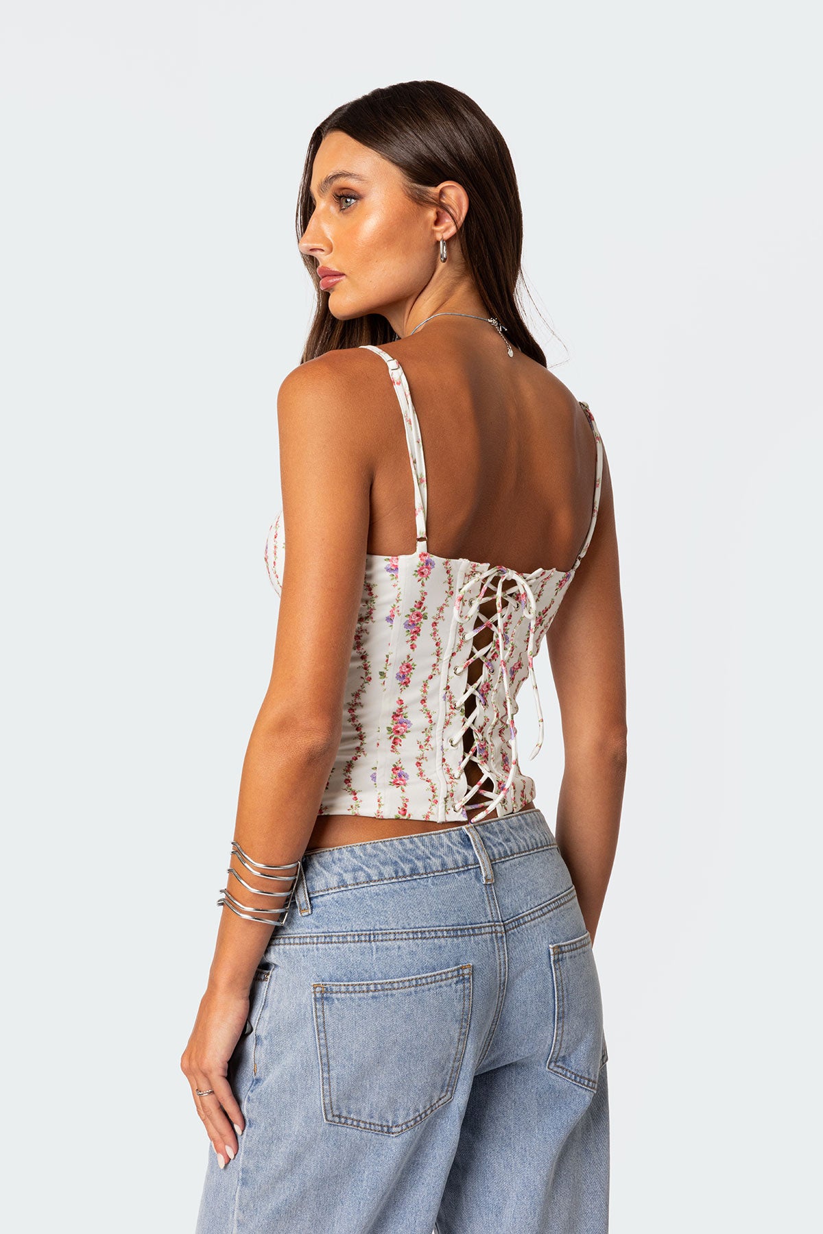 Indira Printed Cupped Lace Up Corset-Milans Time