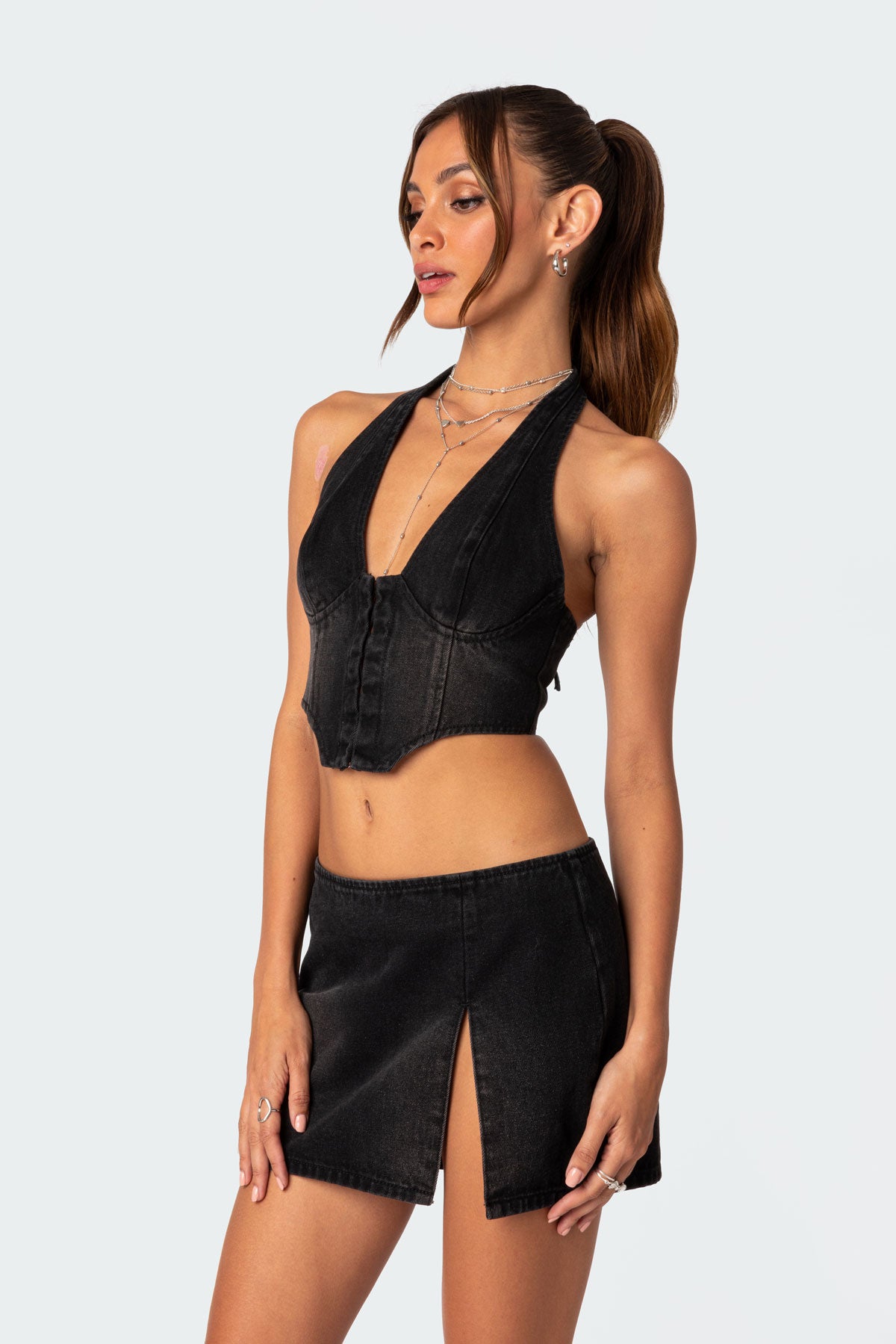 Katrina Lace Up Denim Corset-Milans Time