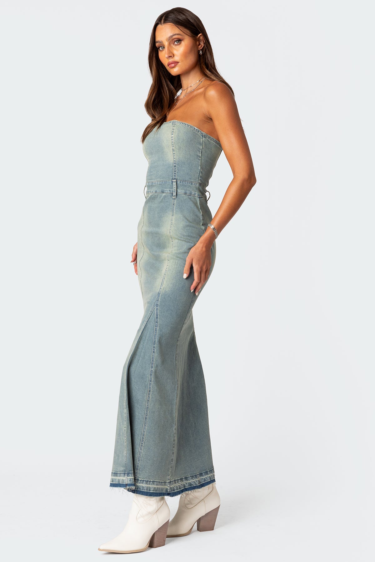 Astoria Slitted Denim Maxi Dress-Milans Time