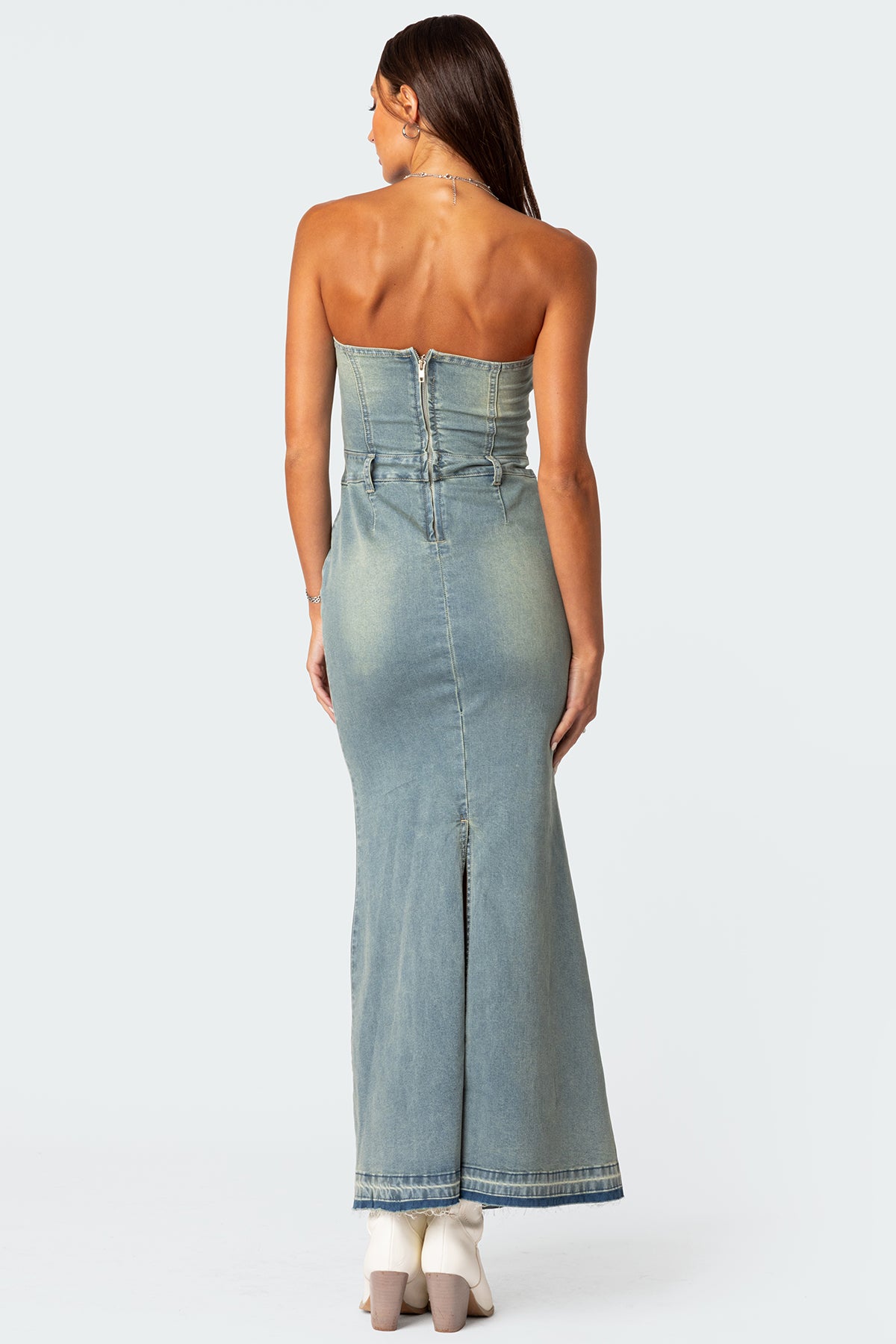 Astoria Slitted Denim Maxi Dress-Milans Time