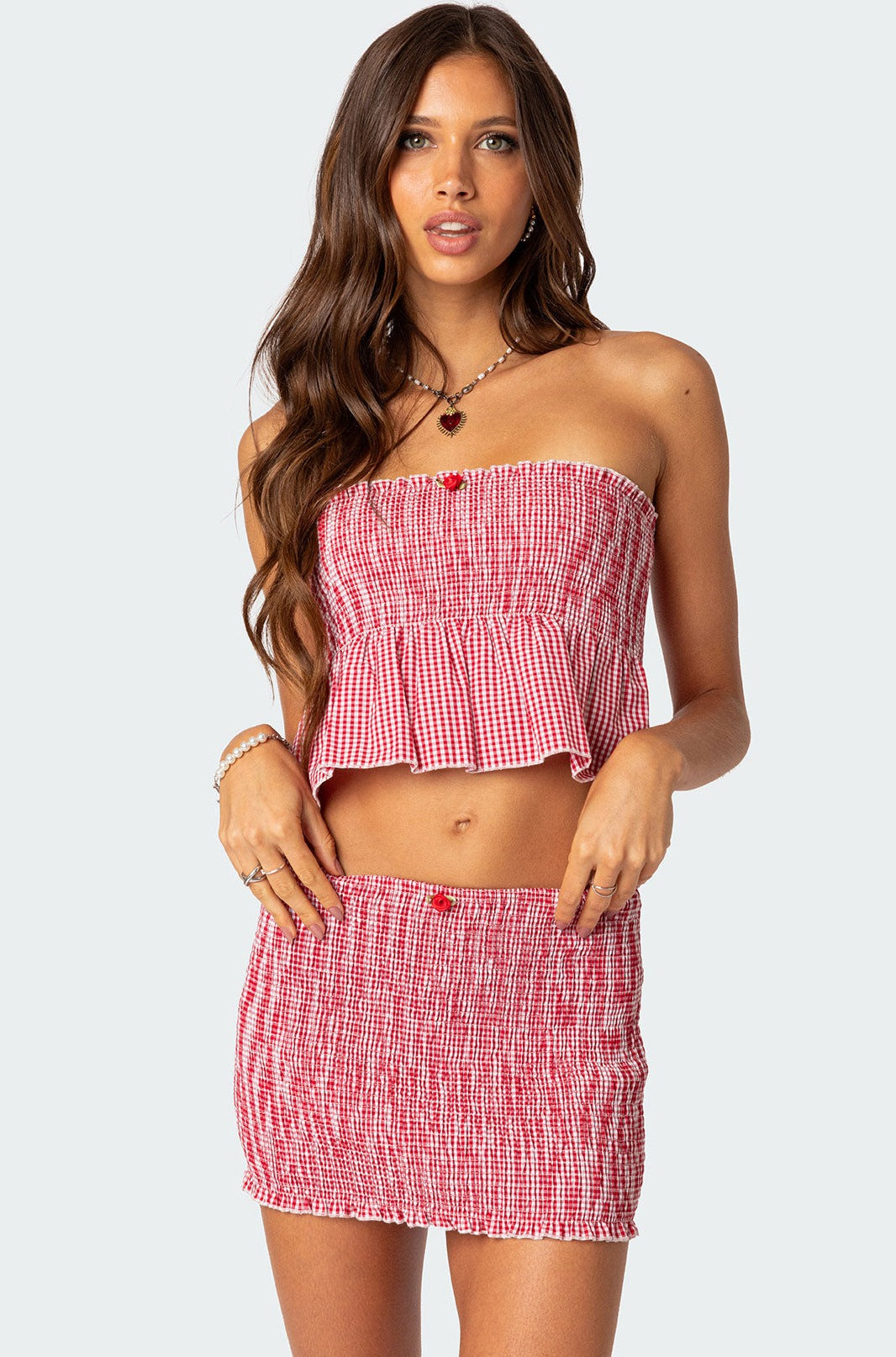 Gingham Scrunch Tube Top-Milans Time